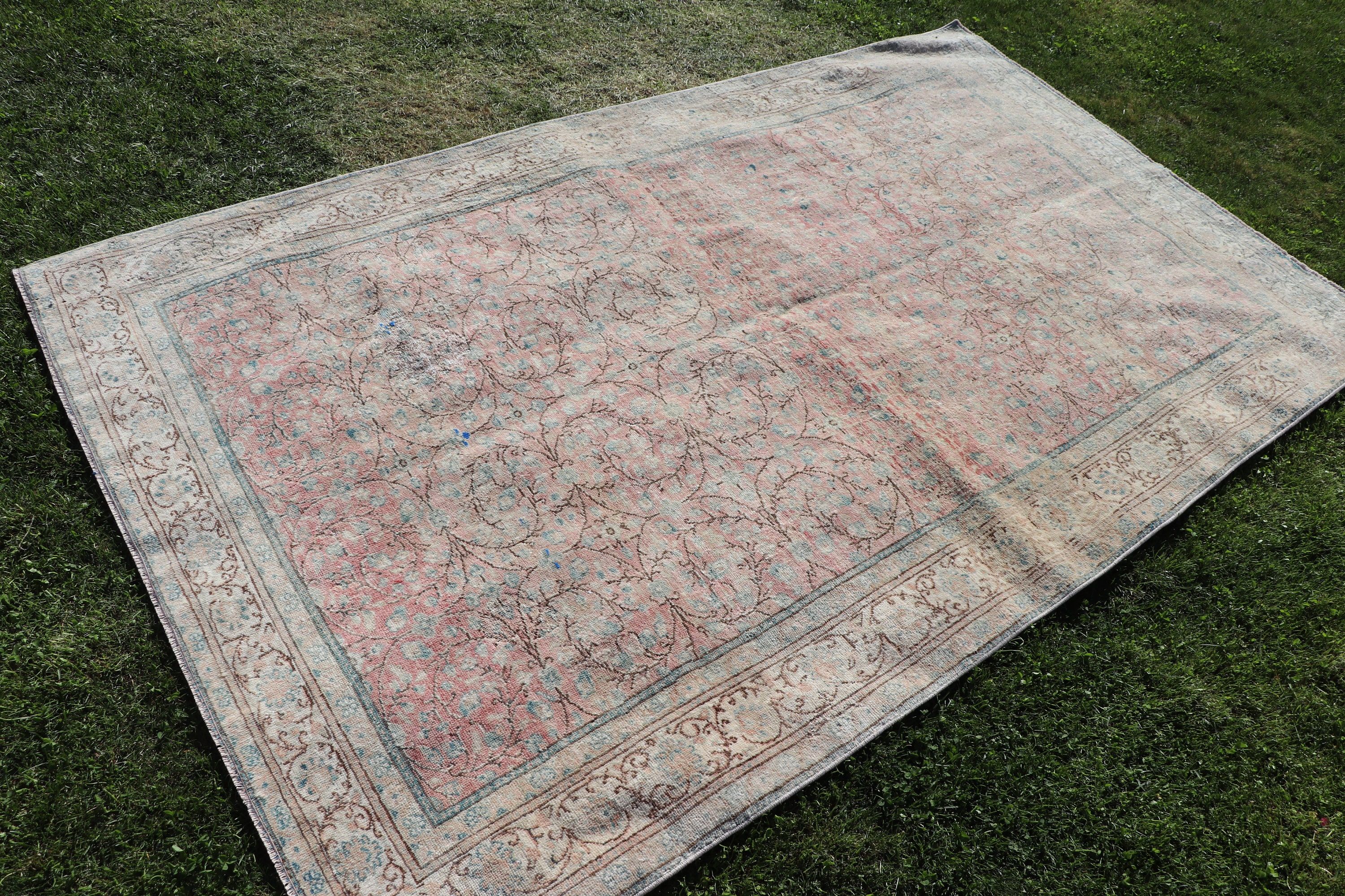 Yer Halısı, Türk Halıları, El Dokuma Halı, Çocuk Odası Halıları, Vintage Alan Halısı, 4,7x7,3 ft Alan Halıları, Vintage Halı, Havalı Halılar, Pembe Modern Halılar