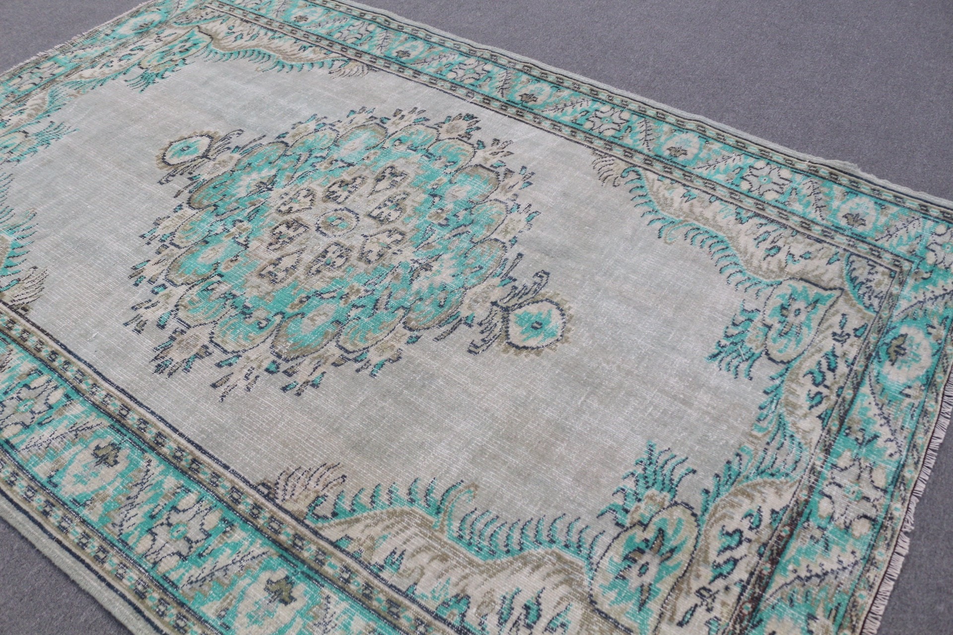 Kitchen Rugs, Bedroom Rug, Vintage Rugs, Rugs for Salon, Turkish Rugs, Green Cool Rug, 6x8.9 ft Large Rugs, Dining Room Rugs