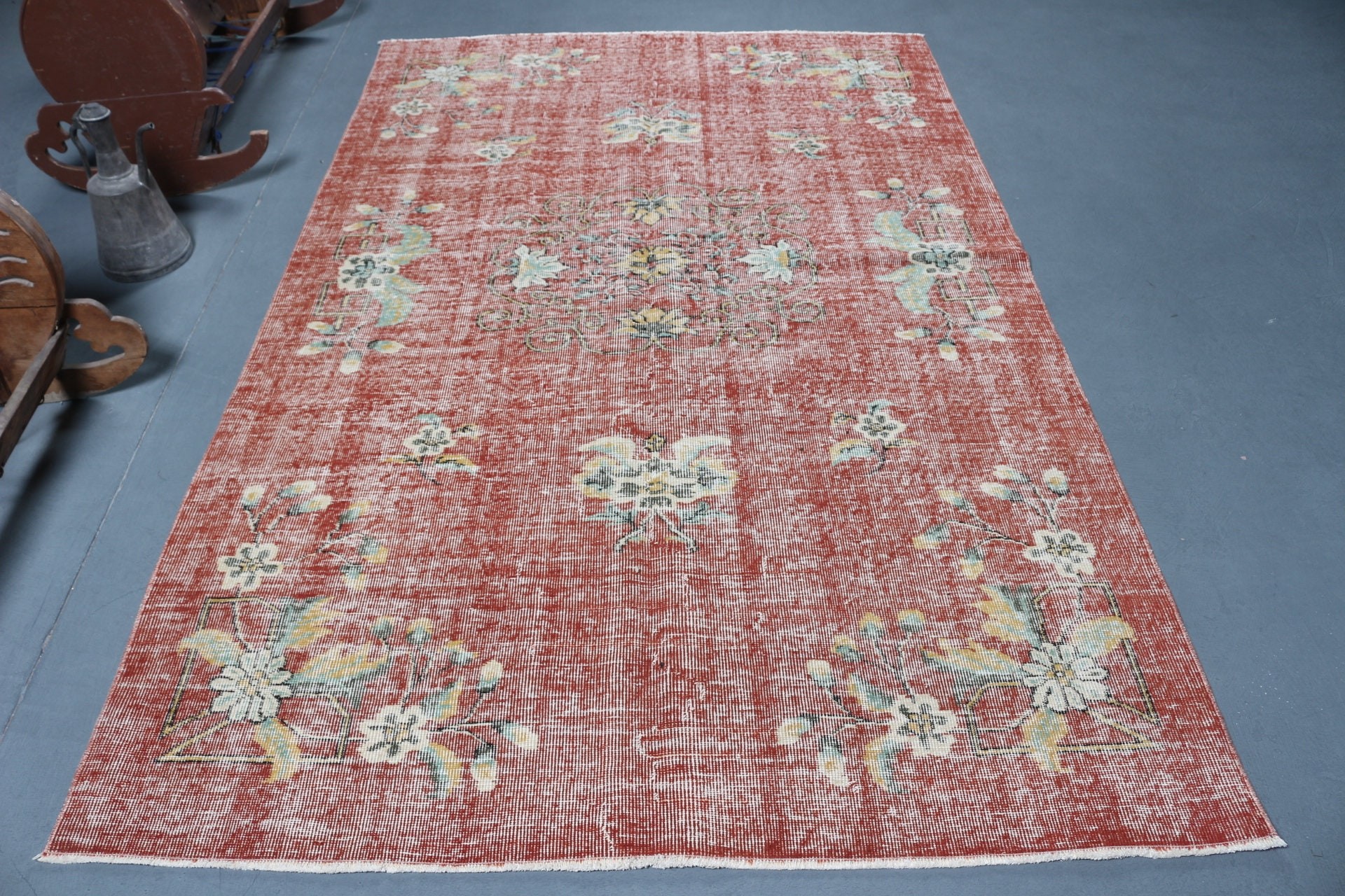 Türk Halıları, Vintage Halılar, 5.1x8.2 ft Büyük Halı, Oushak Halısı, Turuncu Yün Halısı, Oturma Odası Halıları, Yer Halısı, Yatak Odası Halısı, Dekoratif Halılar