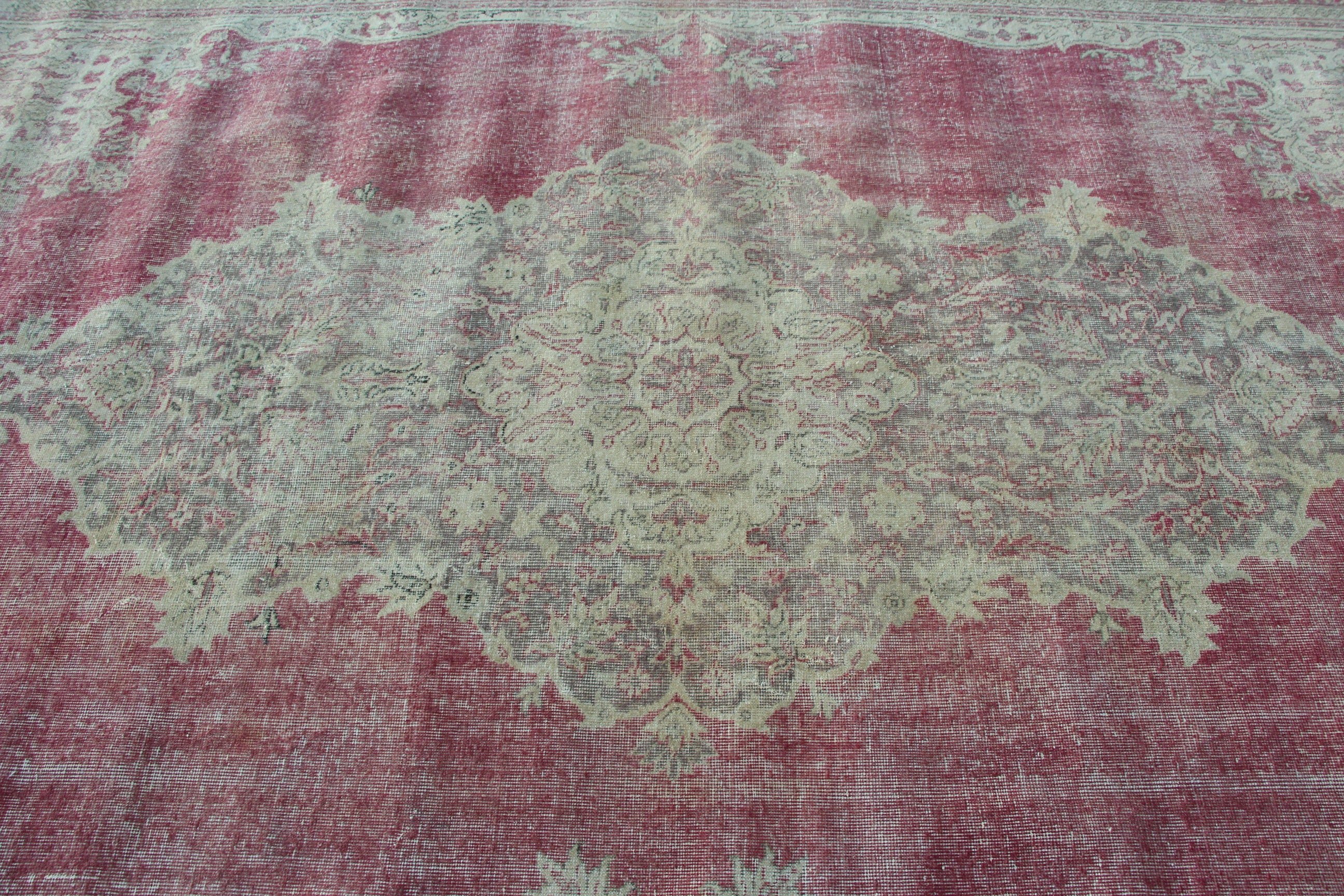 8.4x12.7 ft Büyük Boy Halı, Oushak Halı, Türk Halısı, Vintage Halı, Salon Halıları, Pembe Ev Dekor Halıları, Büyük Boy Türk Halıları, Düz Dokuma Halı