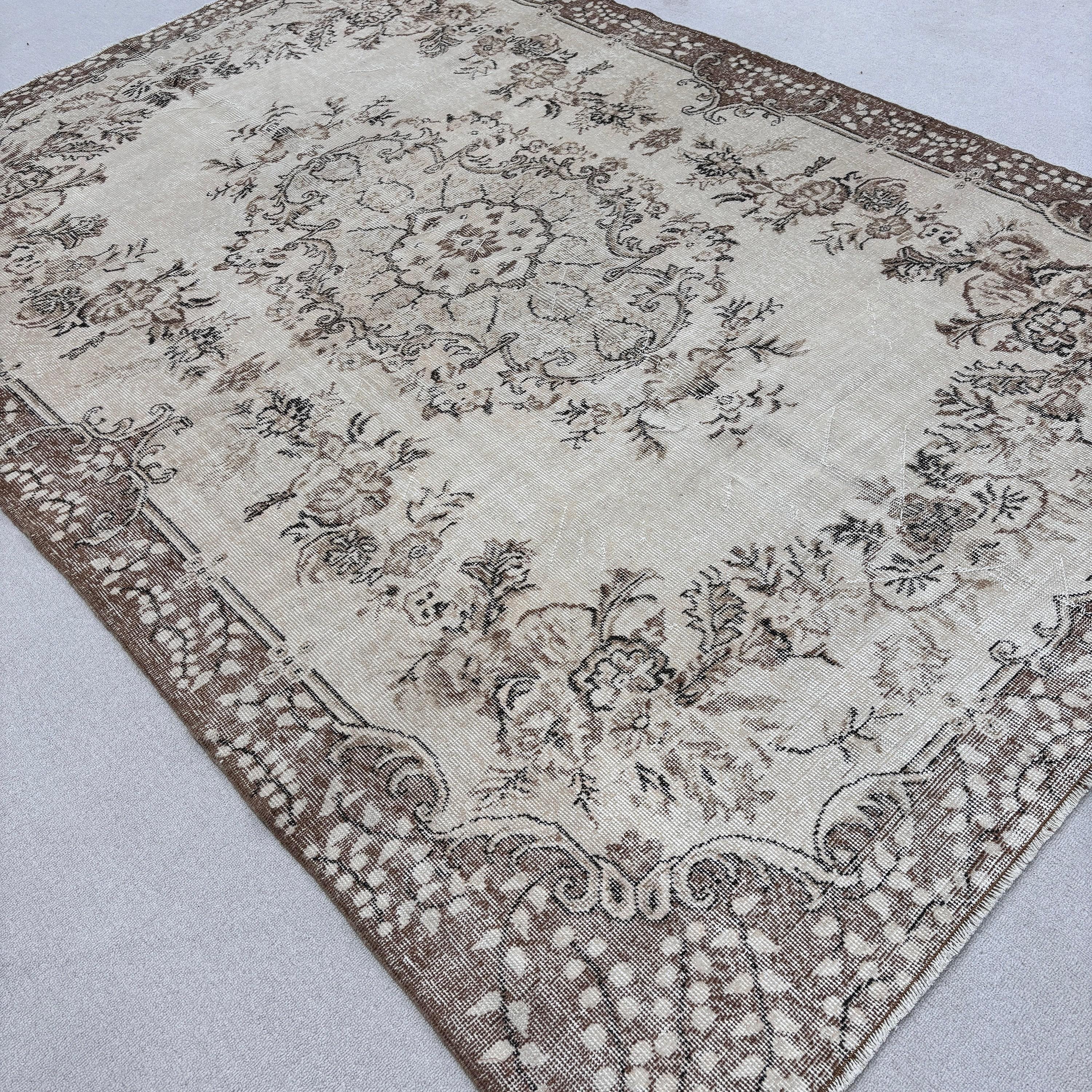 Boho Rugs, Bohemian Rugs, Oushak Rug, Vintage Rug, Beige  6.5x9.6 ft Large Rug, Turkish Rugs, Large Vintage Rugs, Salon Rugs