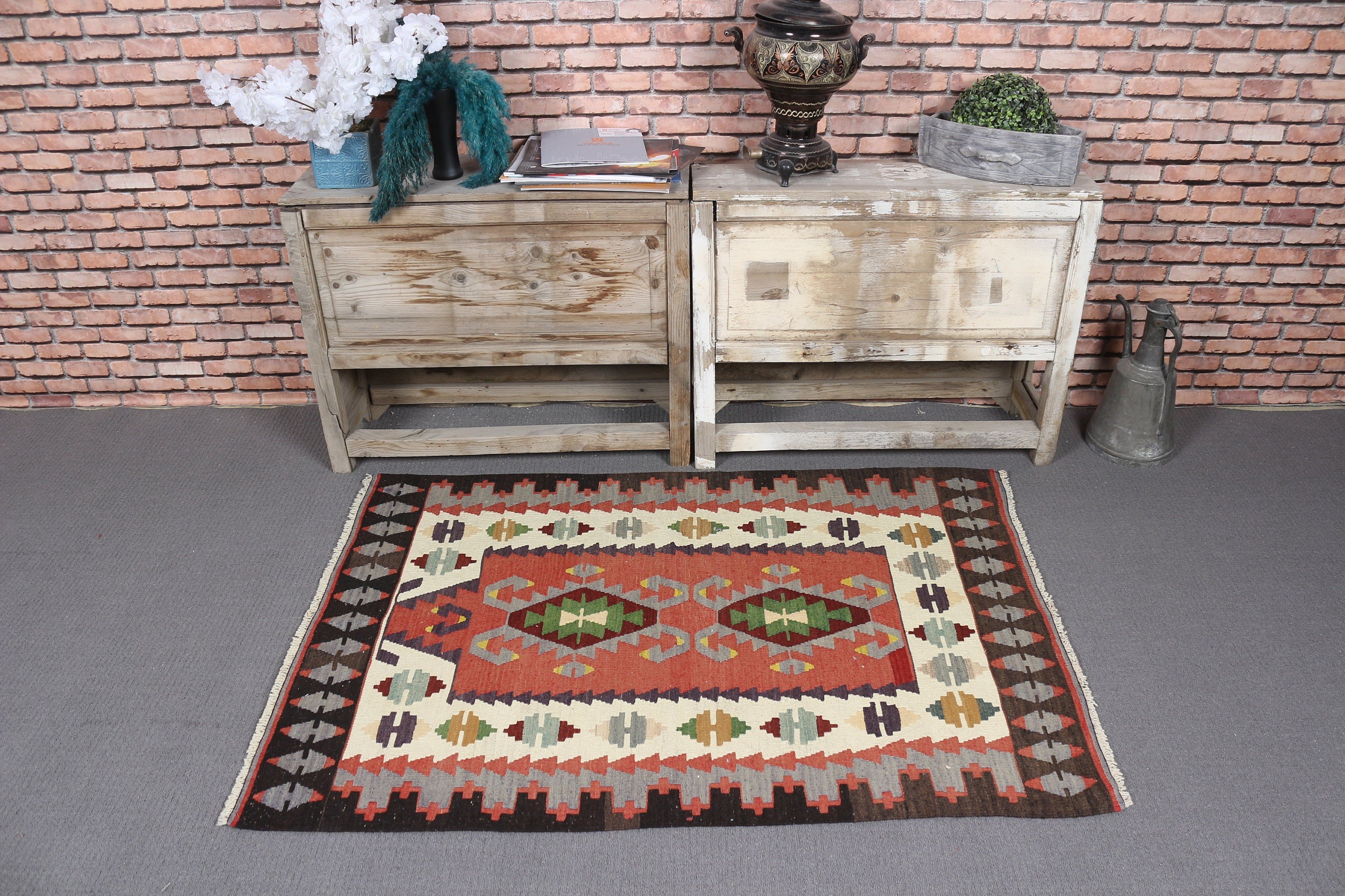 Turuncu Oushak Halı, Vintage Halı, Türk Halısı, 3.1x4.5 ft Küçük Halılar, Mutfak Halıları, Türkiye Halısı, Oryantal Halı, Kilim, Kapı Paspası Halısı, Yün Halıları