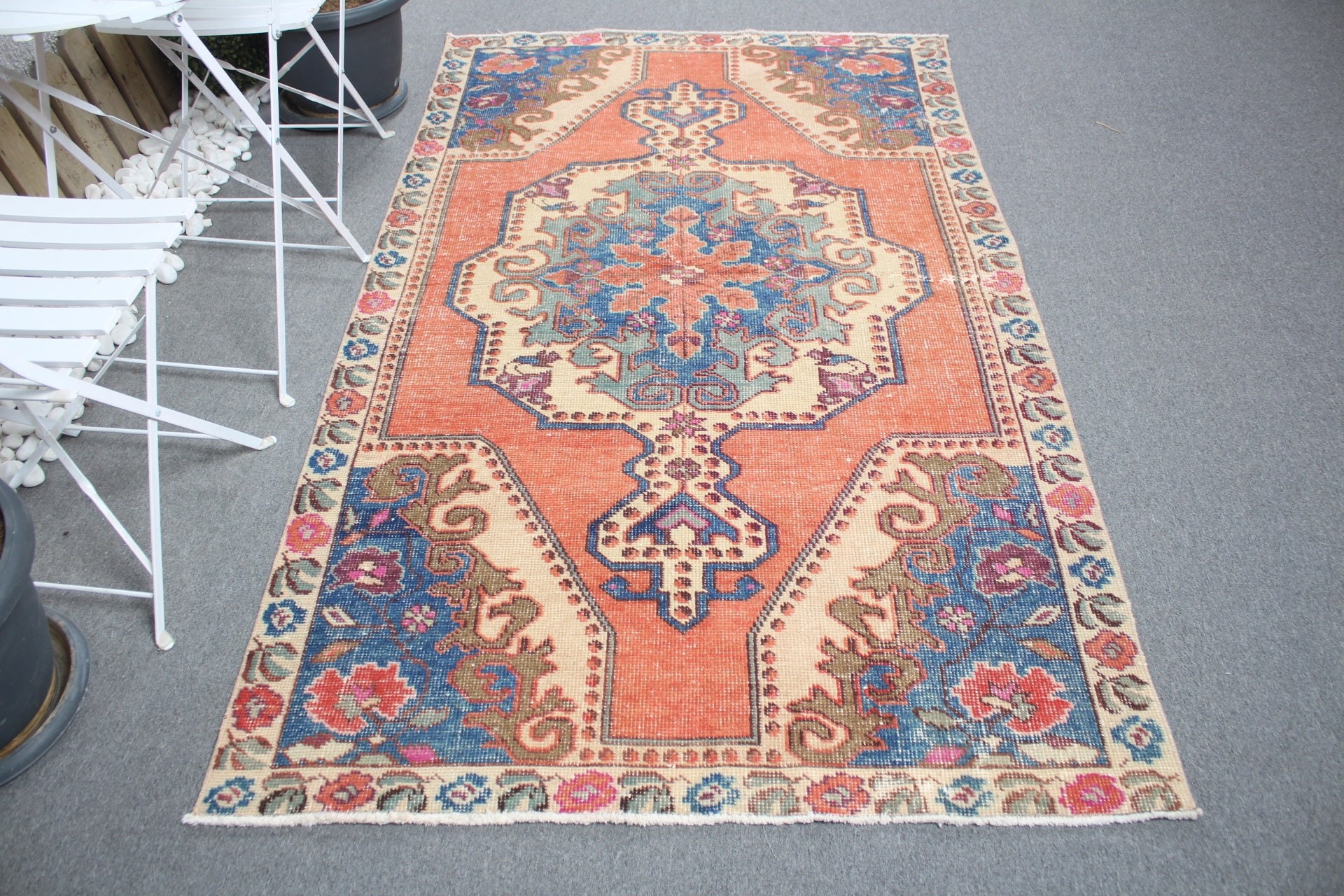 Oriental Rugs, Turkish Rug, Vintage Rugs, Muted Rug, 4.2x7.4 ft Area Rugs, Red Home Decor Rugs, Rugs for Floor, Cool Rug, Dining Room Rug