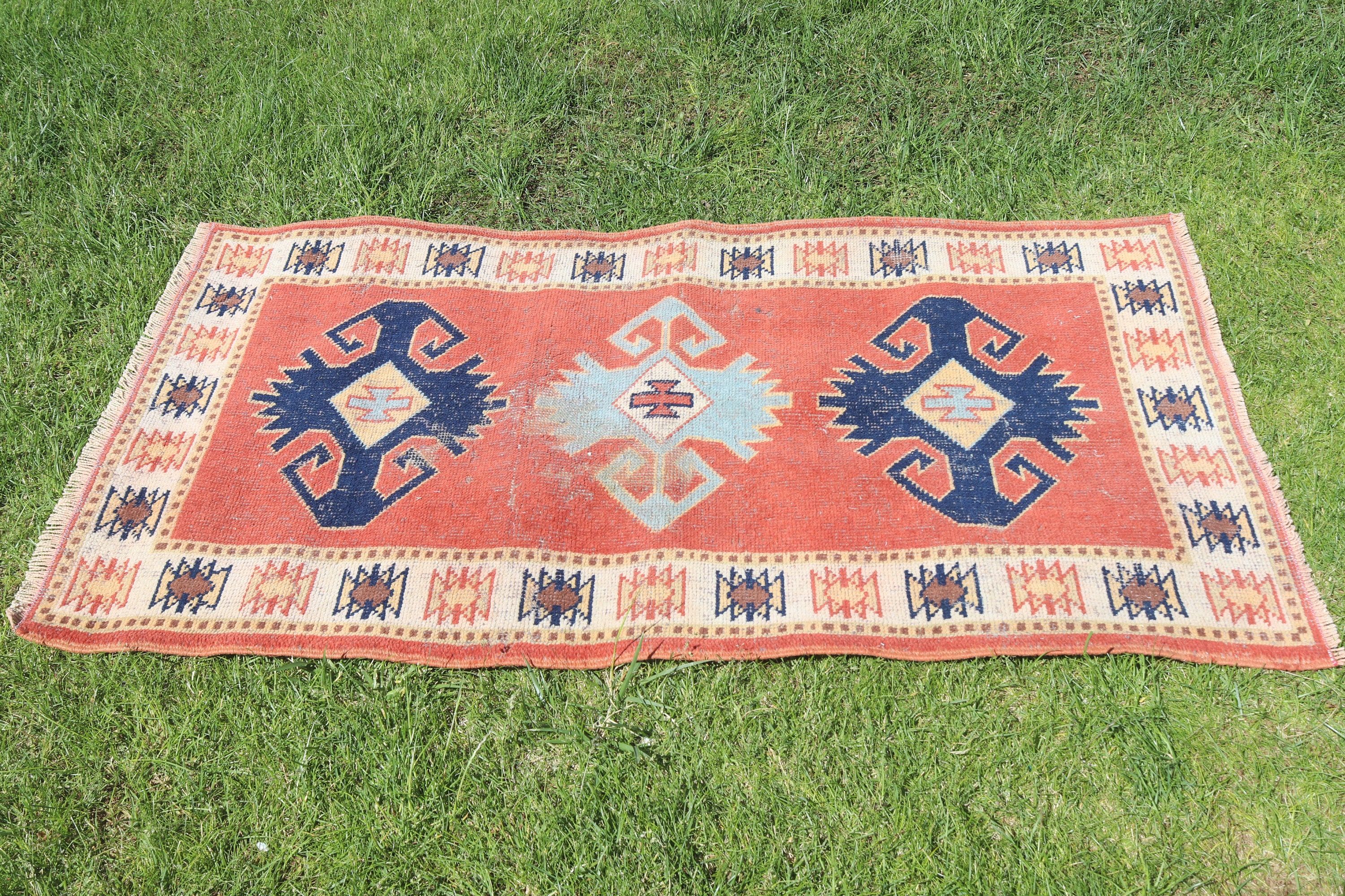 Mutfak Halıları, 2.6x4.3 ft Küçük Halı, Vintage Halı, Türk Halısı, Küçük Boho Halıları, Banyo Halısı, Kırmızı Geometrik Halı, Fas Halıları