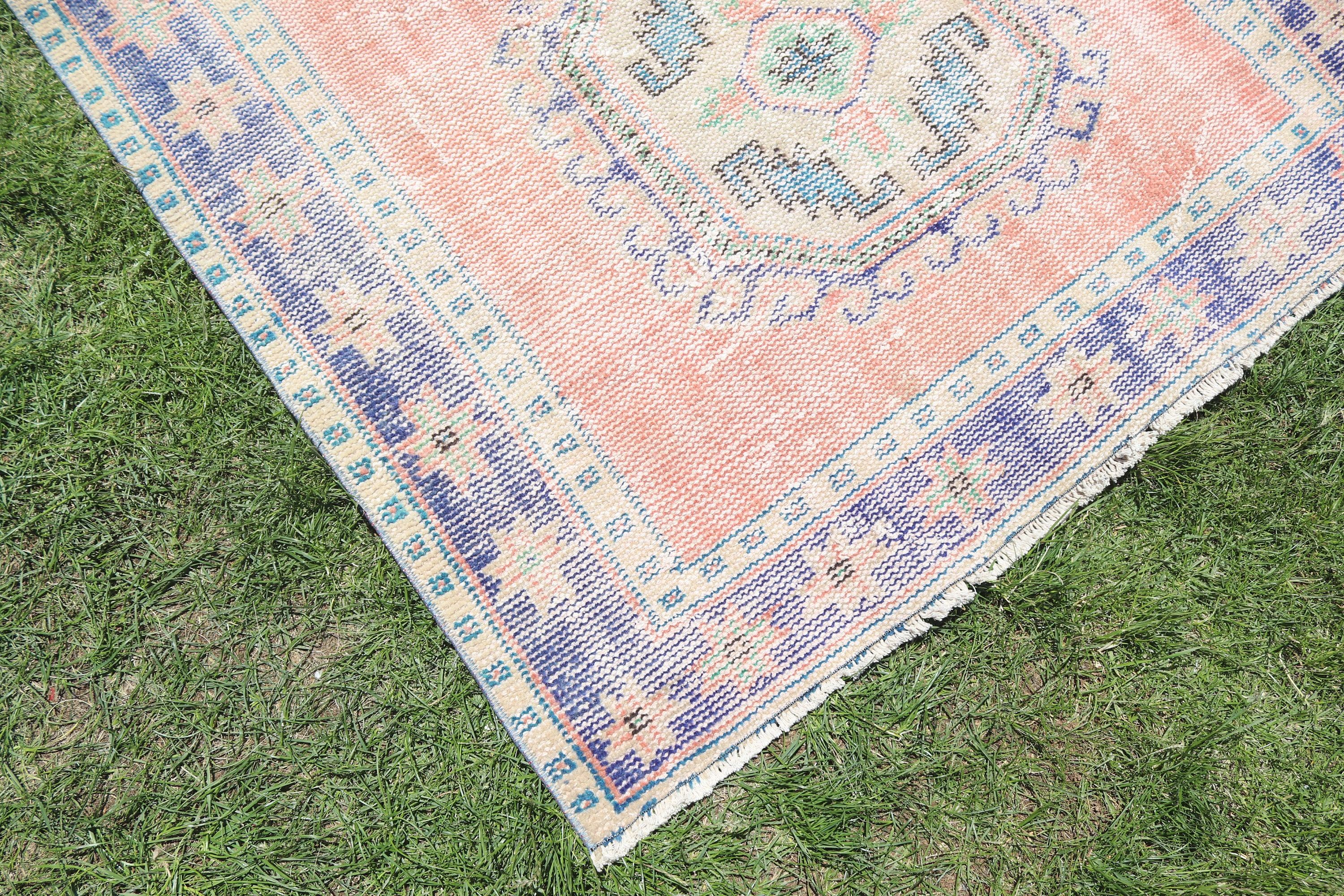 Antique Rugs, Rugs for Corridor, Long Runner Rugs, Pink Geometric Rug, Turkish Rugs, Geometric Rugs, Vintage Rug, 4.2x12.1 ft Runner Rugs