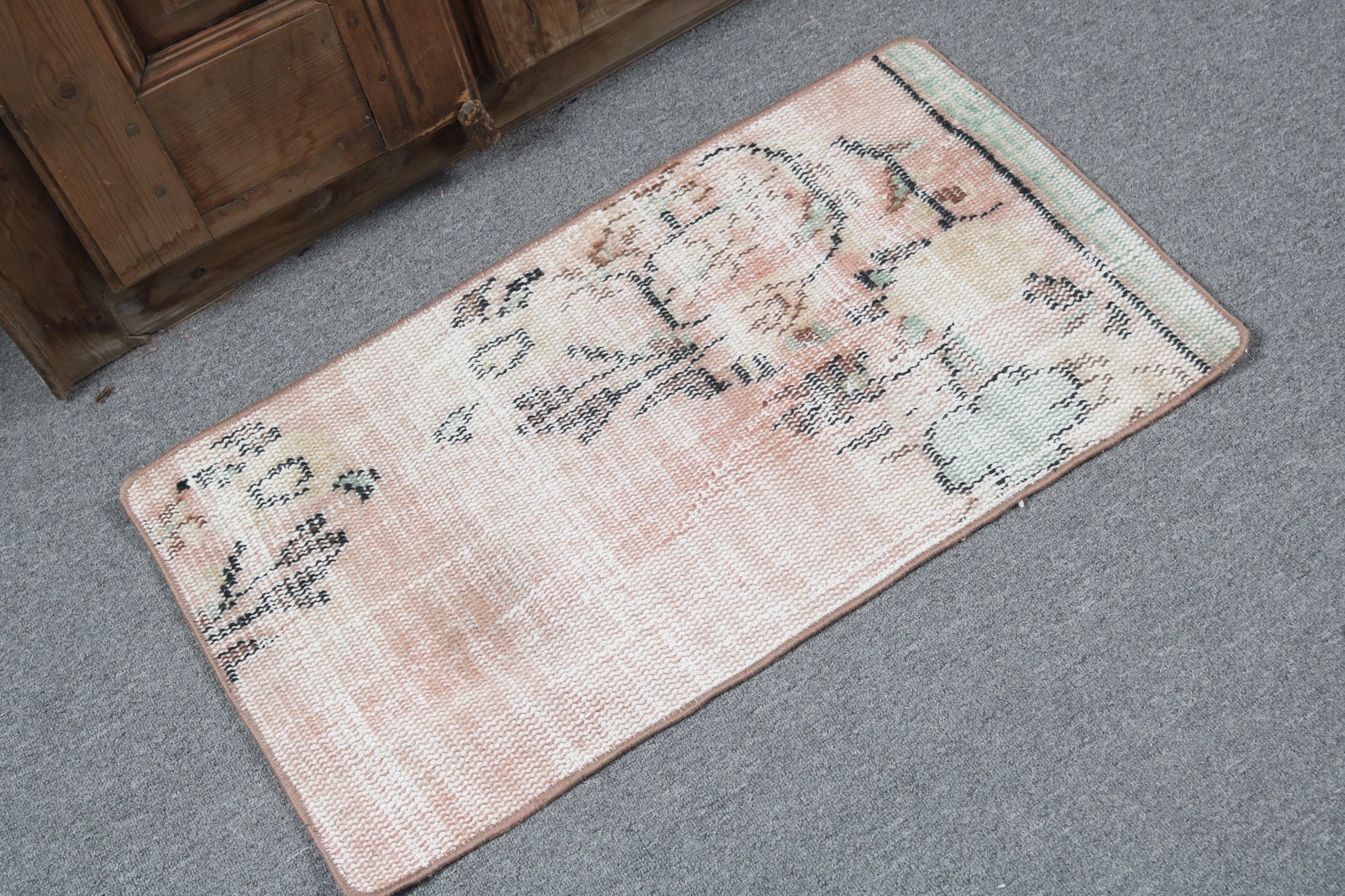 Vintage Rugs, Pink Modern Rugs, Turkish Rug, Small Vintage Rugs, Boho Rugs, Bathroom Rug, Flatweave Rug, 1.5x2.7 ft Small Rug