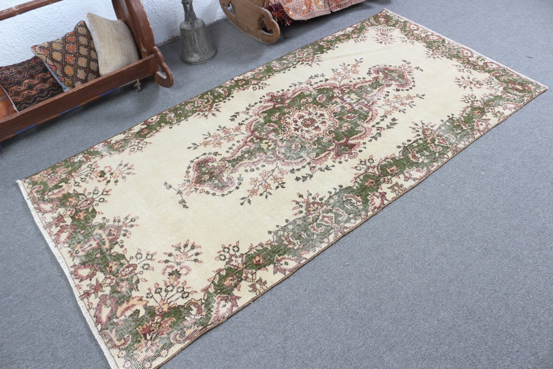 Rugs for Indoor, Retro Rug, Cool Rug, Vintage Rug, Indoor Rugs, Beige Wool Rug, 3.6x7.2 ft Area Rug, Floor Rug, Turkish Rugs, Oriental Rug