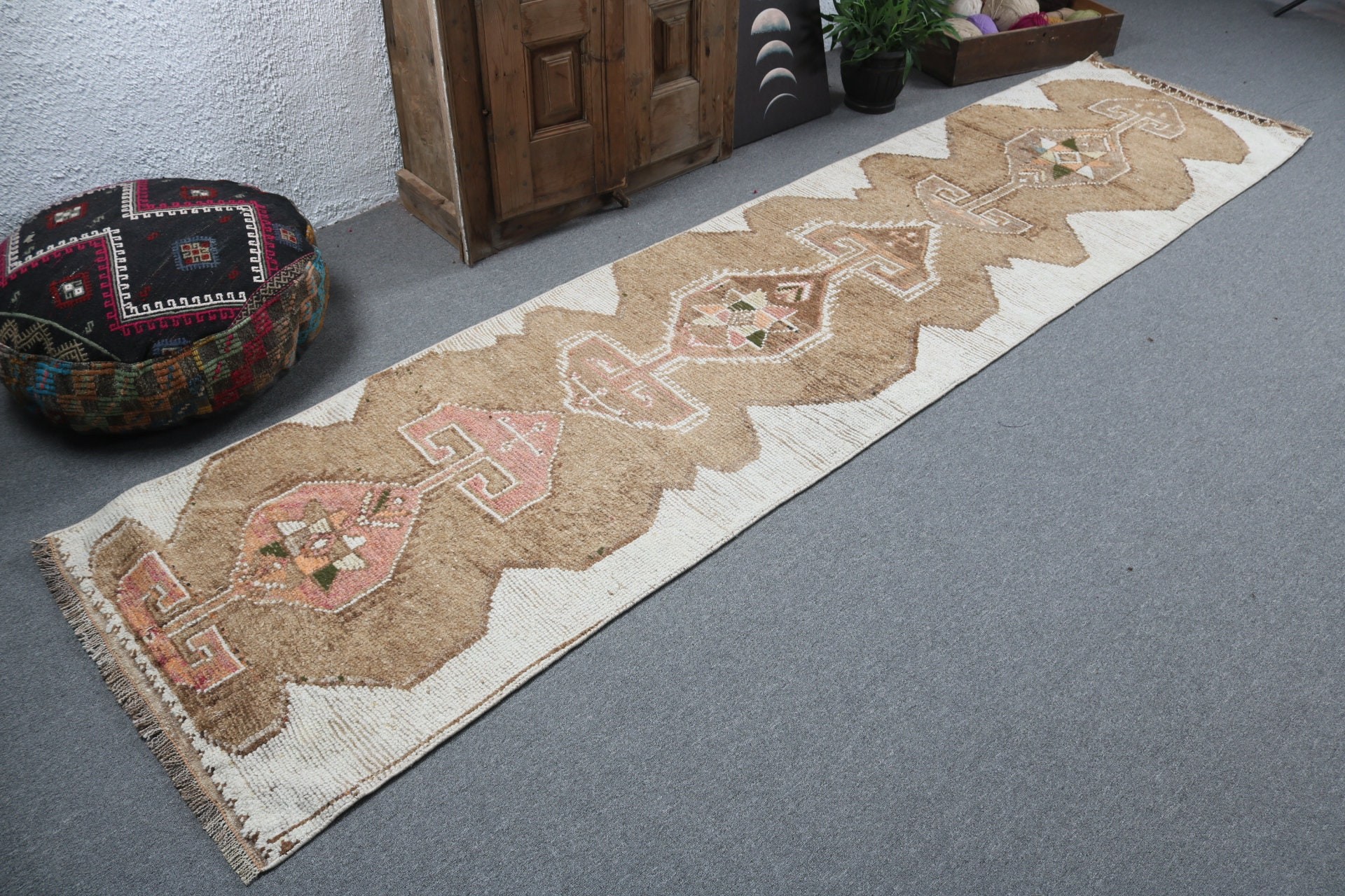 Vintage Rugs, Vintage Runner Rugs, 2.7x11.2 ft Runner Rug, Brown Handwoven Rug, Cool Rug, Turkish Rug, Flatweave Rug, Hallway Rugs