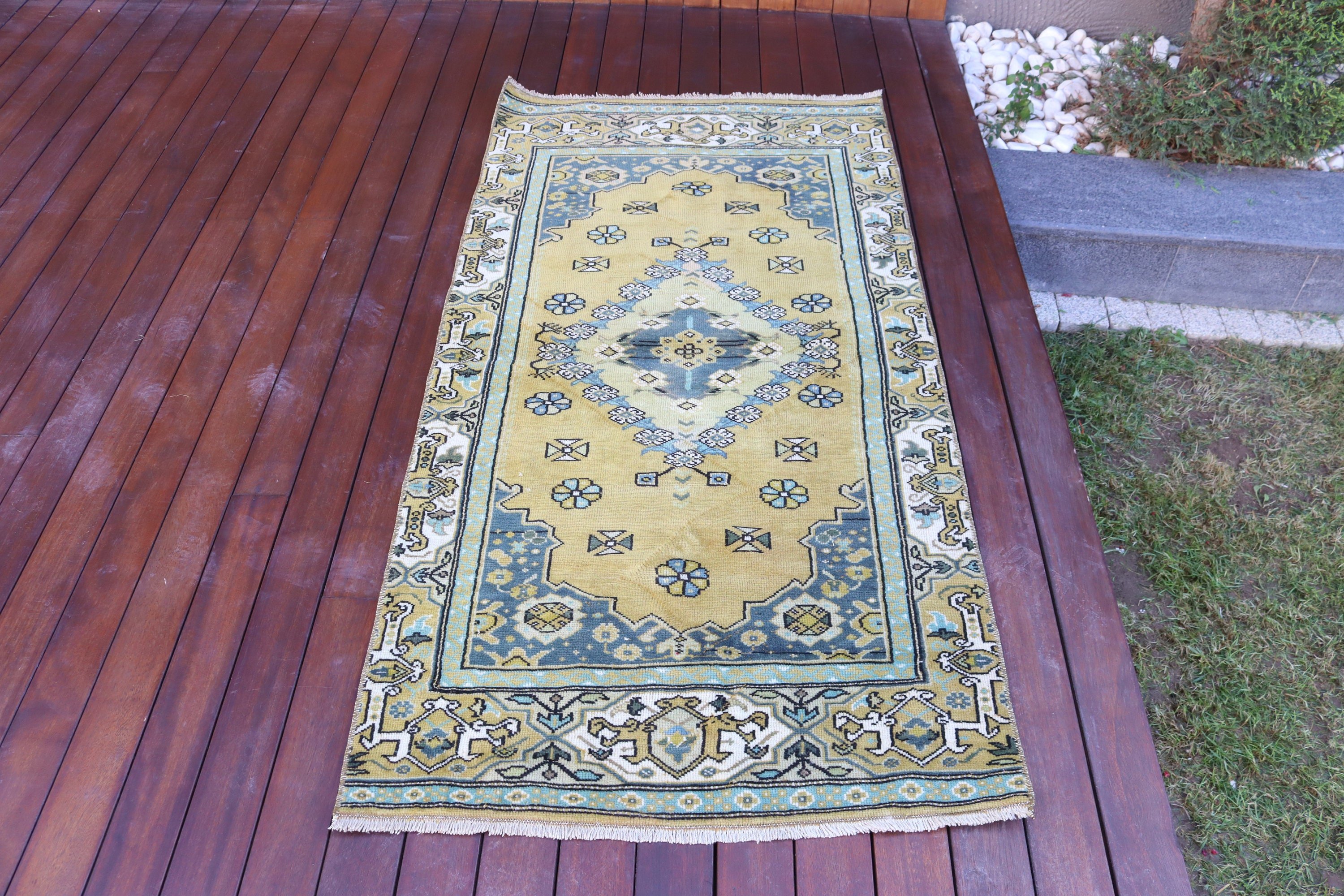 Ev Dekorasyonu Halısı, Anadolu Halısı, 2.8x5.4 ft Accent Halısı, Mutfak Halısı, Türk Halıları, Sarı Yatak Odası Halısı, Boho Accent Halıları, Vintage Halılar