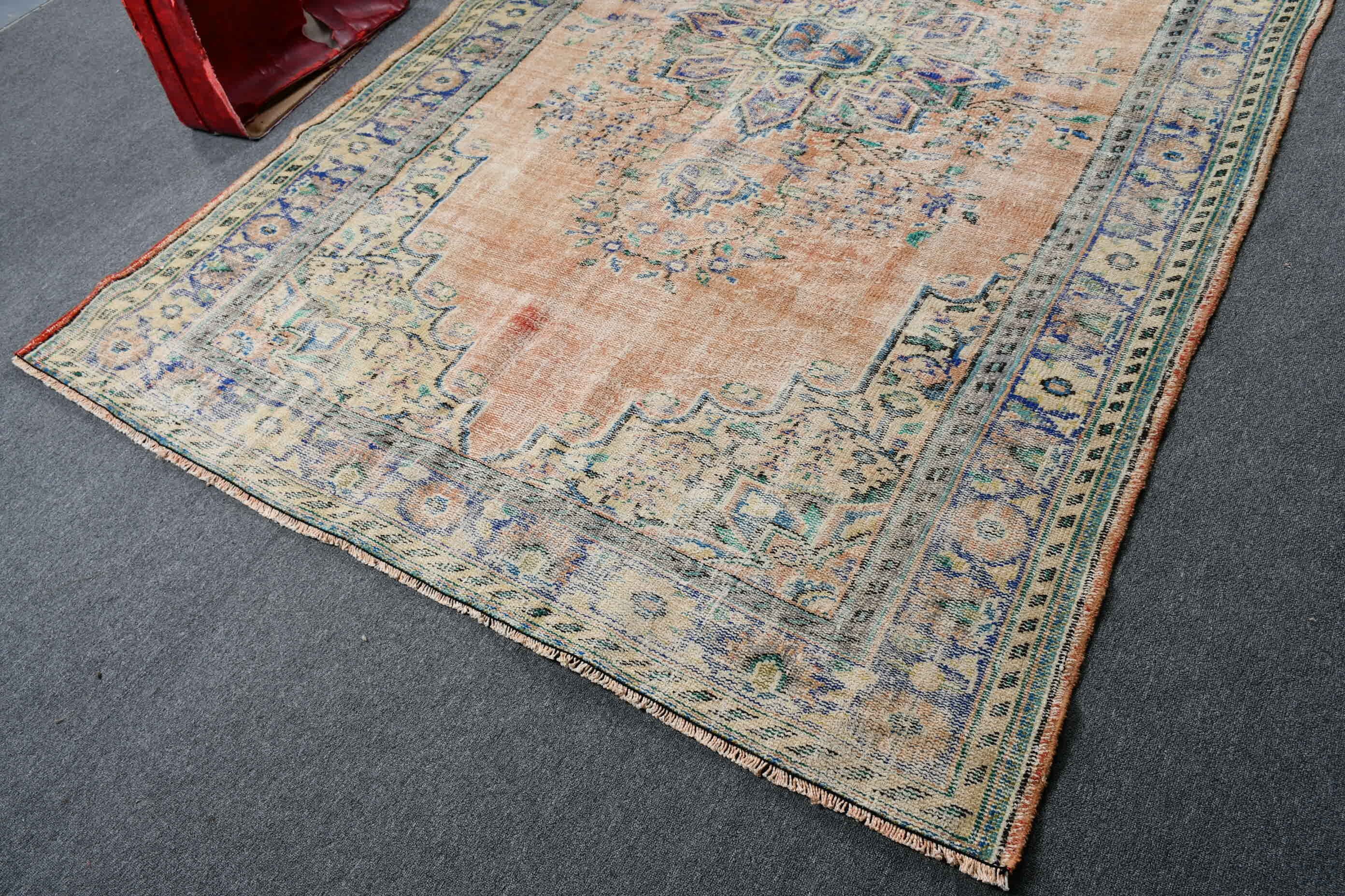 Yemek Odası Halıları, Turuncu Soğuk Halı, Vintage Halılar, Yatak Odası Halıları, Türk Halısı, Parlak Halı, 6.2x9.5 ft Büyük Halı, Ev Dekor Halısı, Yün Halı