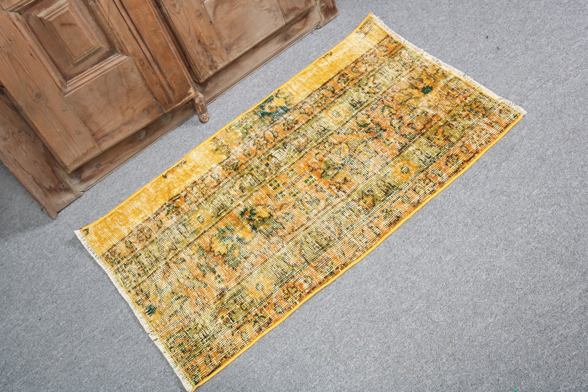 1.6x2.8 ft Küçük Halılar, Türk Halısı, El Dokuma Halılar, Vintage Halı, Küçük Alan Halısı, Mutfak Halısı, Sarı Soğuk Halılar, Etnik Halı