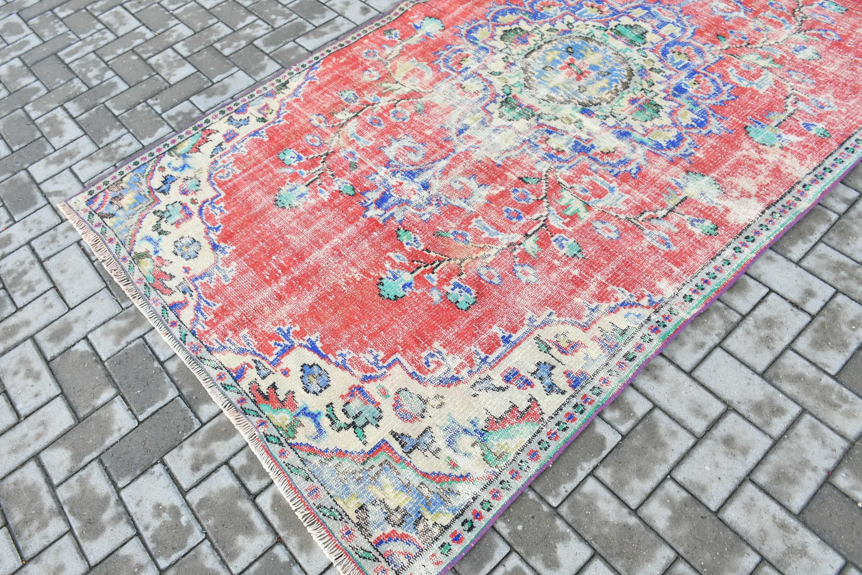 Wool Rug, Bedroom Rugs, Kitchen Rug, Red Oushak Rug, Rugs for Bedroom, 4.7x8.5 ft Area Rug, Vintage Rug, Turkish Rug, Floor Rug, Pale Rug