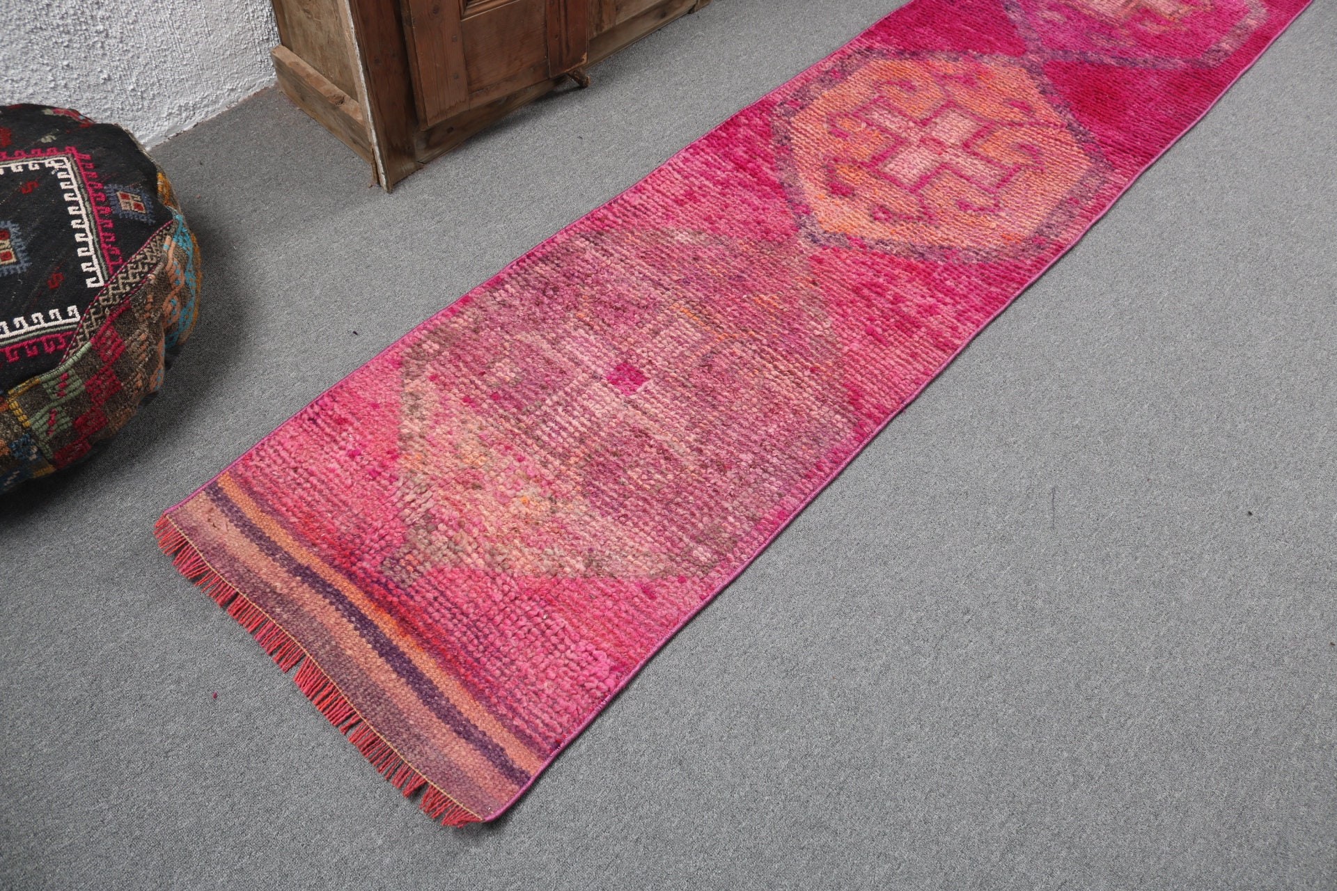 Stair Rugs, Turkish Rug, Floor Rug, Pink Kitchen Rug, Cool Rugs, Oushak Rugs, 2.1x10.5 ft Runner Rug, Vintage Rugs, Long Runner Rugs