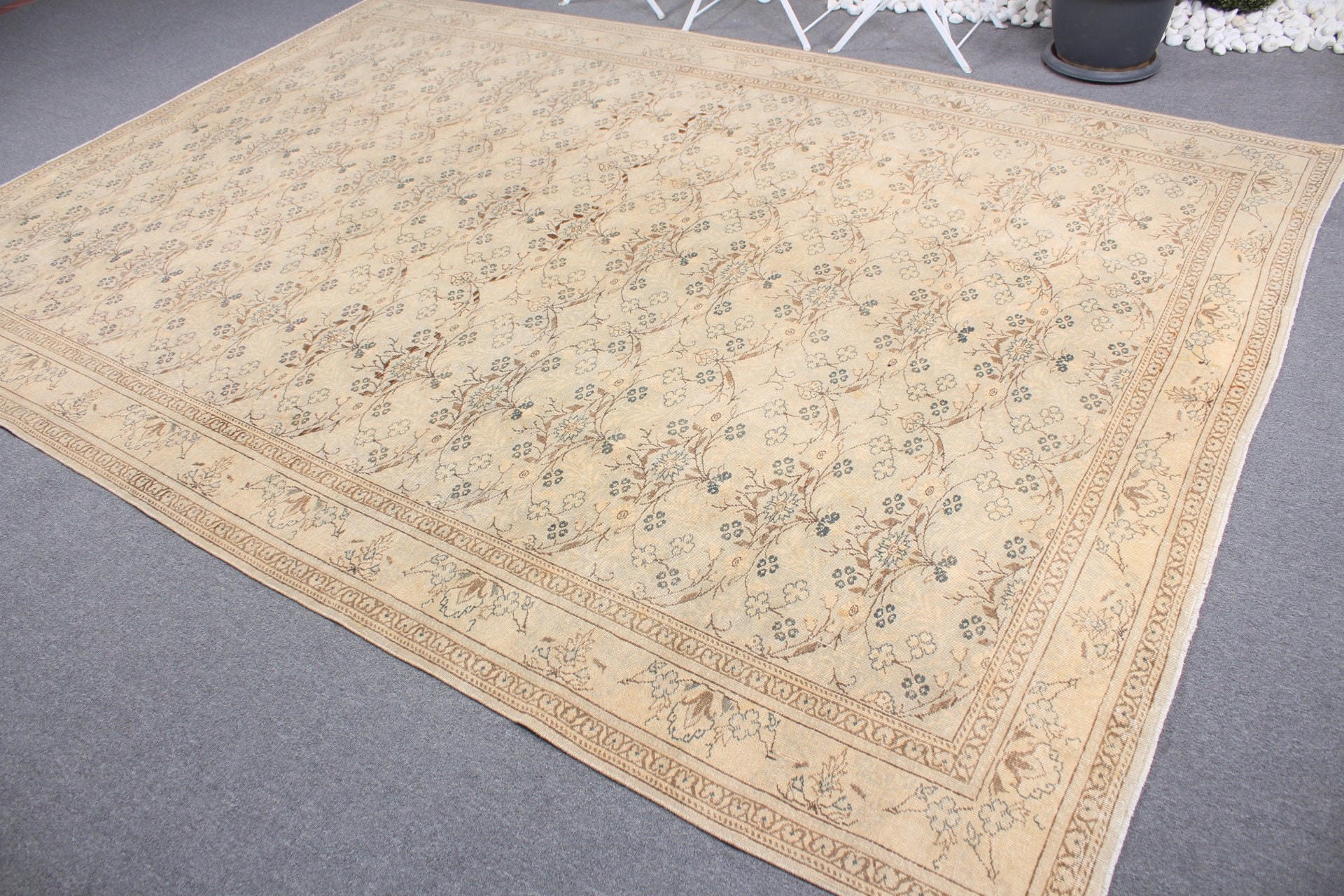 Salon Rug, Aztec Rug, 7.4x10.7 ft Oversize Rug, Turkish Rug, Kitchen Rug, Vintage Rugs, Beige Antique Rug, Living Room Rug