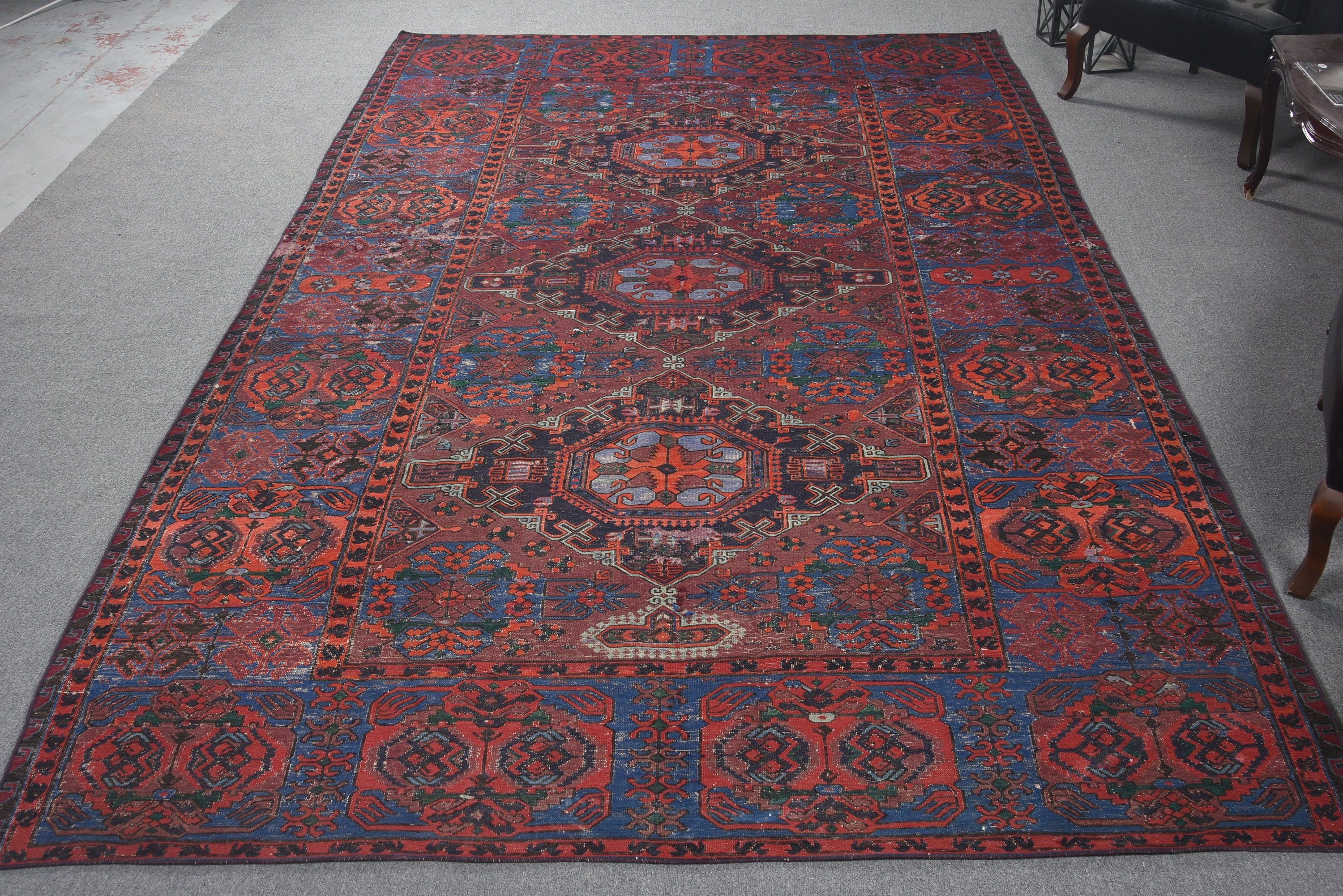 Red Luxury Rug, Saloon Rug, Vintage Rug, Kitchen Rug, Oversize Vintage Rug, Aztec Rugs, 7x12.1 ft Oversize Rug, Flatweave Rugs, Turkish Rug