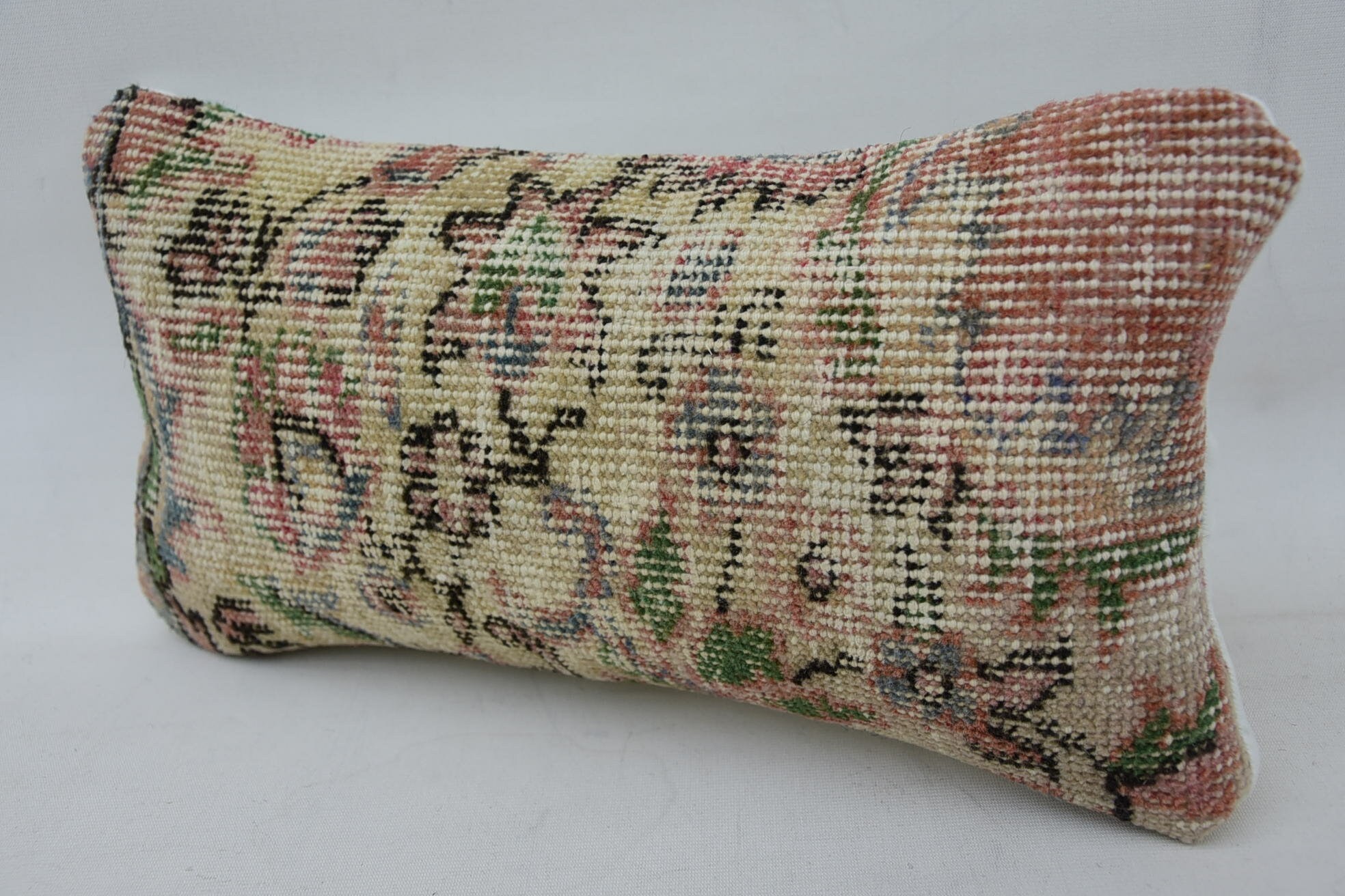 Handmade Kilim Cushion, Pillow for Couch, One Of A Kind Pillow Case, Sofa Bolster Cushion Case, 8"x16" Beige Pillow Sham, Vintage Pillow