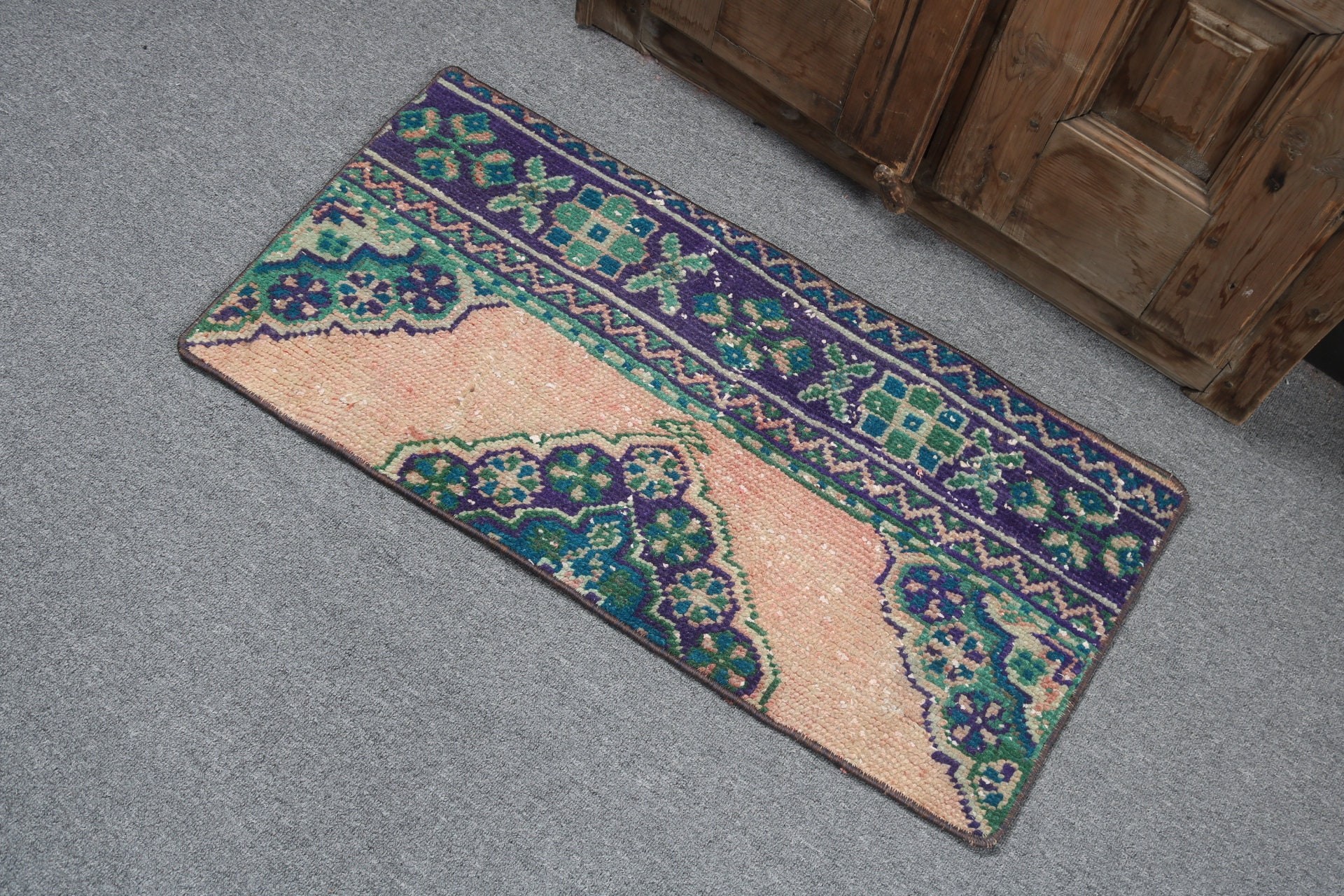 Giriş Halısı, 1,5x3 ft Küçük Halı, Yeşil Anadolu Halısı, Vintage Halılar, Küçük Alan Halısı, Boho Halısı, Türk Halısı, Anadolu Halıları, Araba Paspası Halıları