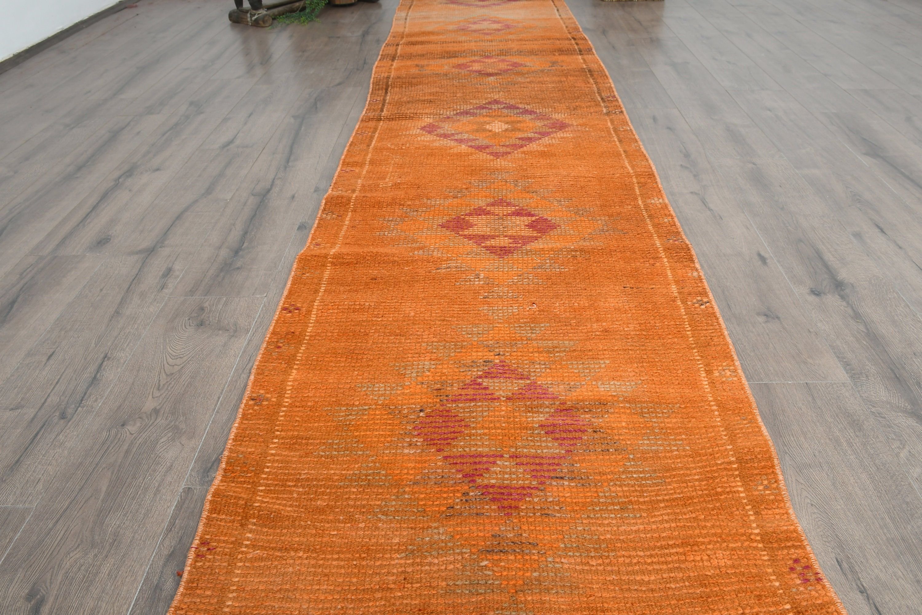 Anatolian Rug, 2.5x11.4 ft Runner Rug, Corridor Rug, Turkish Rugs, Wool Rugs, Vintage Rugs, Hallway Rug, Wedding Rugs, Orange Kitchen Rug