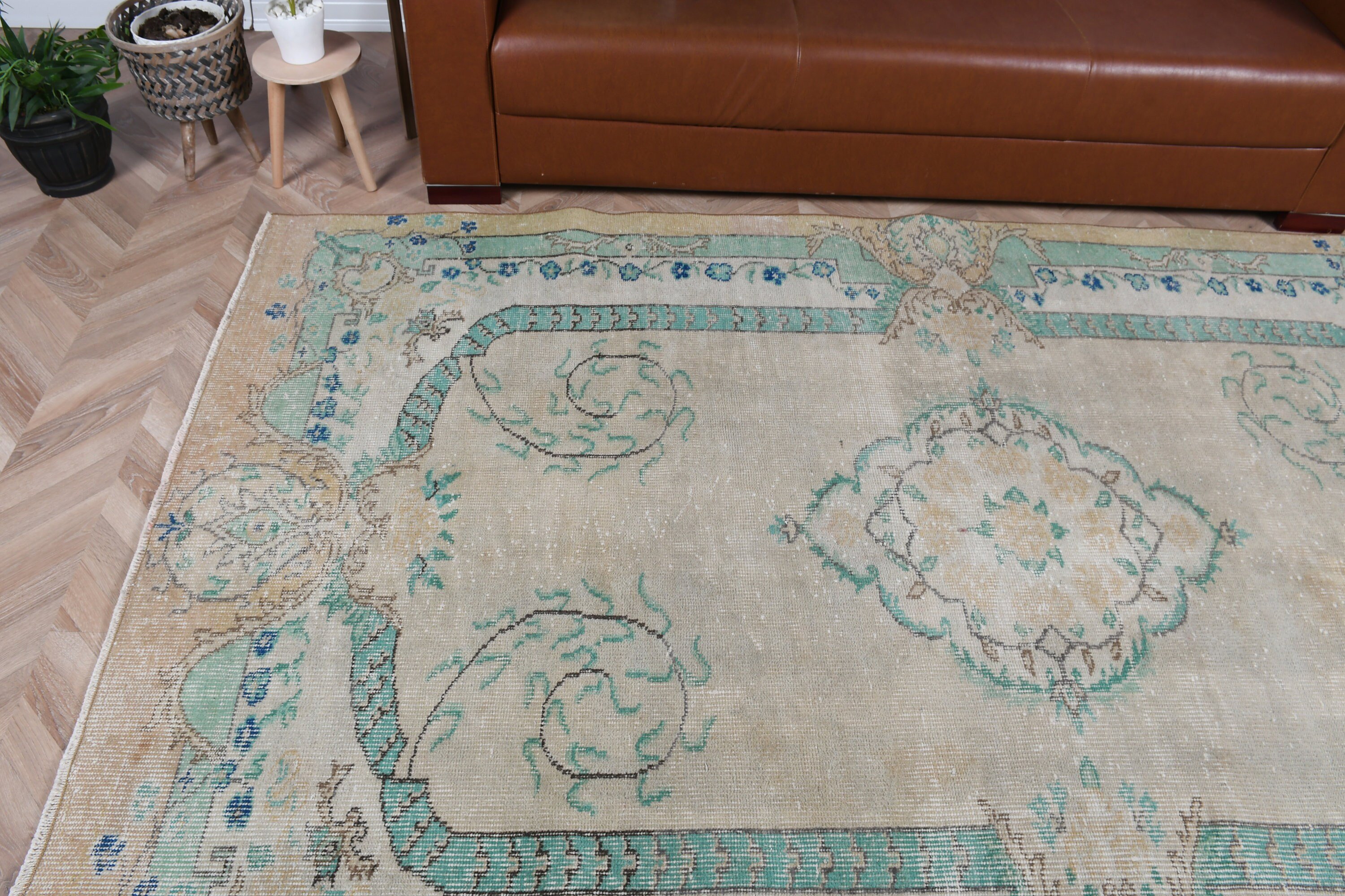 Pale Rug, 5.2x8.5 ft Large Rug, Living Room Rug, Vintage Rug, Floor Rug, Bedroom Rug, Rugs for Salon, Turkish Rug, Green Oushak Rug