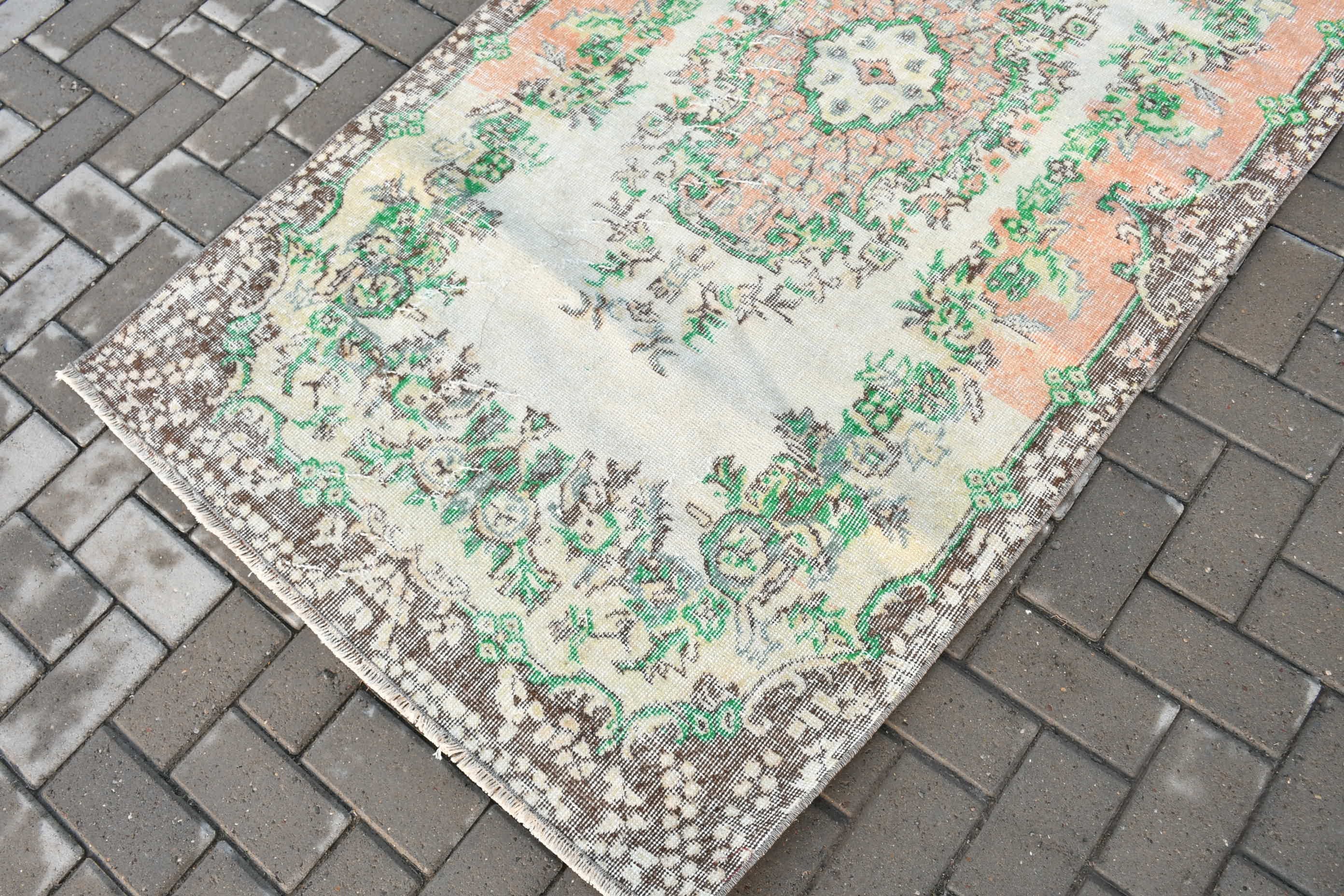 Bedroom Rug, Turkish Rugs, Floor Rugs, 3.6x6.7 ft Area Rug, Rugs for Indoor, Green Wool Rug, Vintage Rugs, Indoor Rugs, Vintage Decor Rug