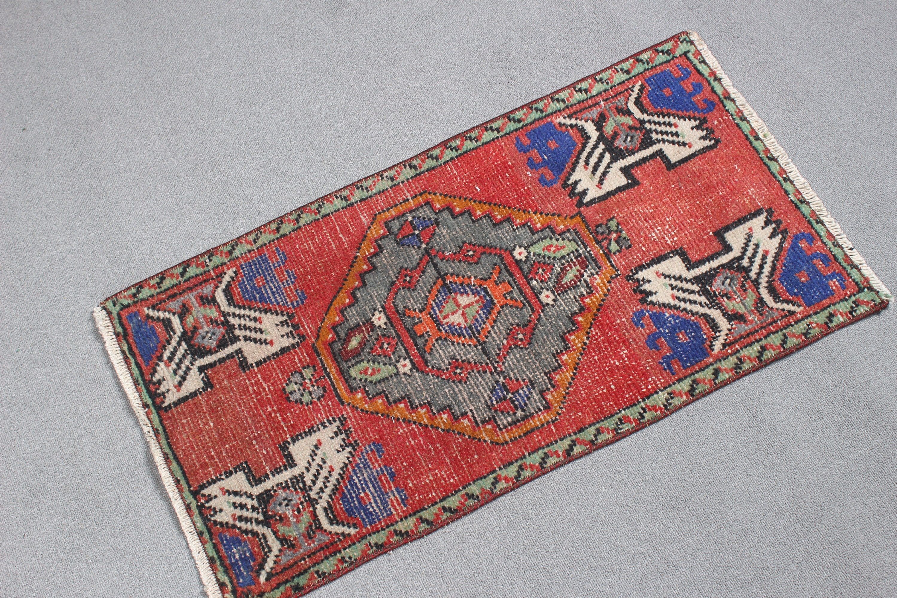 Home Decor Rugs, Turkish Rug, Small Vintage Rugs, Red  1.5x2.8 ft Small Rugs, Vintage Rug, Bedroom Rugs, Entry Rugs