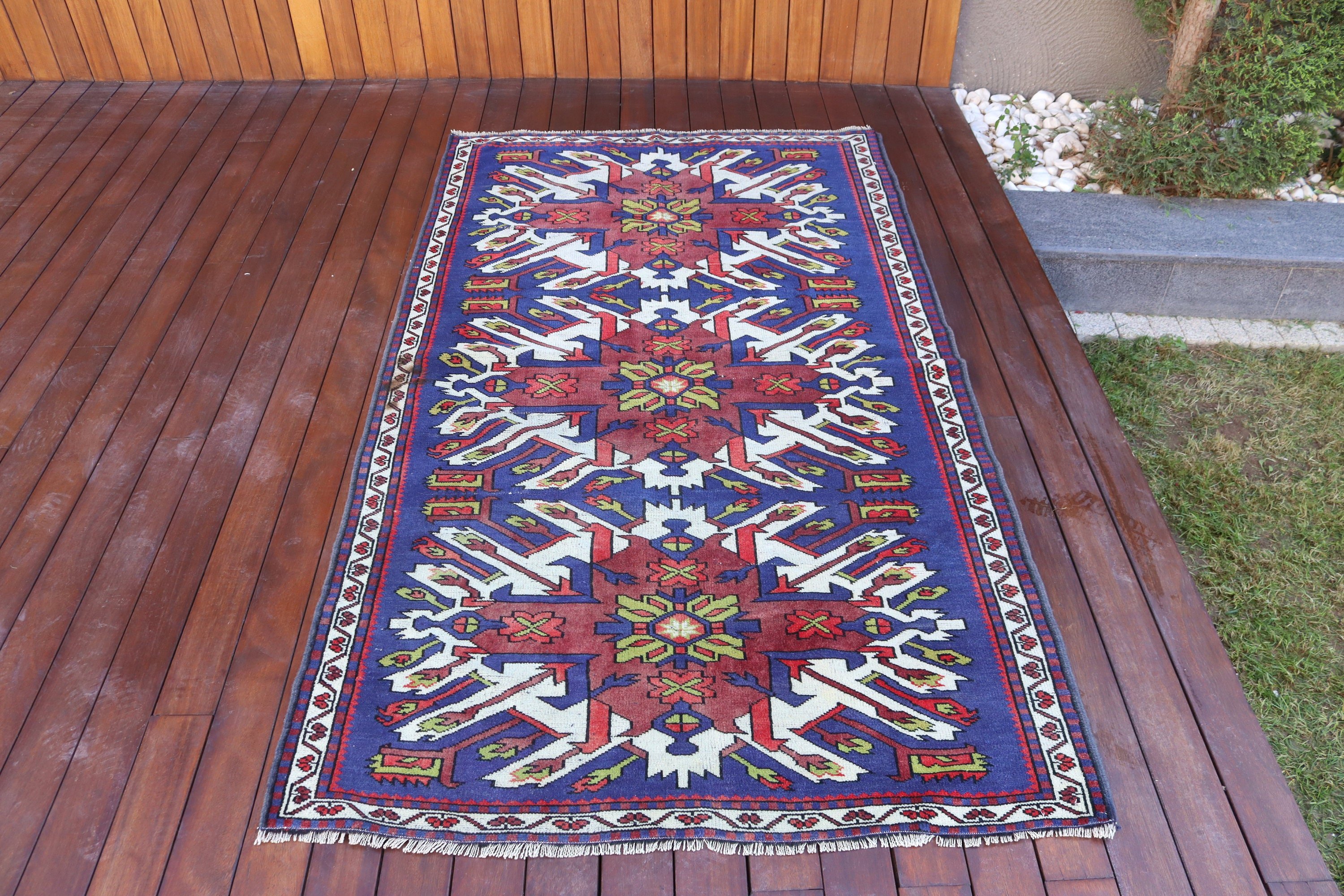 Mavi Yatak Odası Halısı, Türk Halıları, Vintage Halılar, 3,7x6,5 ft Alan Halıları, Oushak Alan Halısı, Yatak Odası Halıları, Antika Halılar, Yer Halıları, Modern Halı