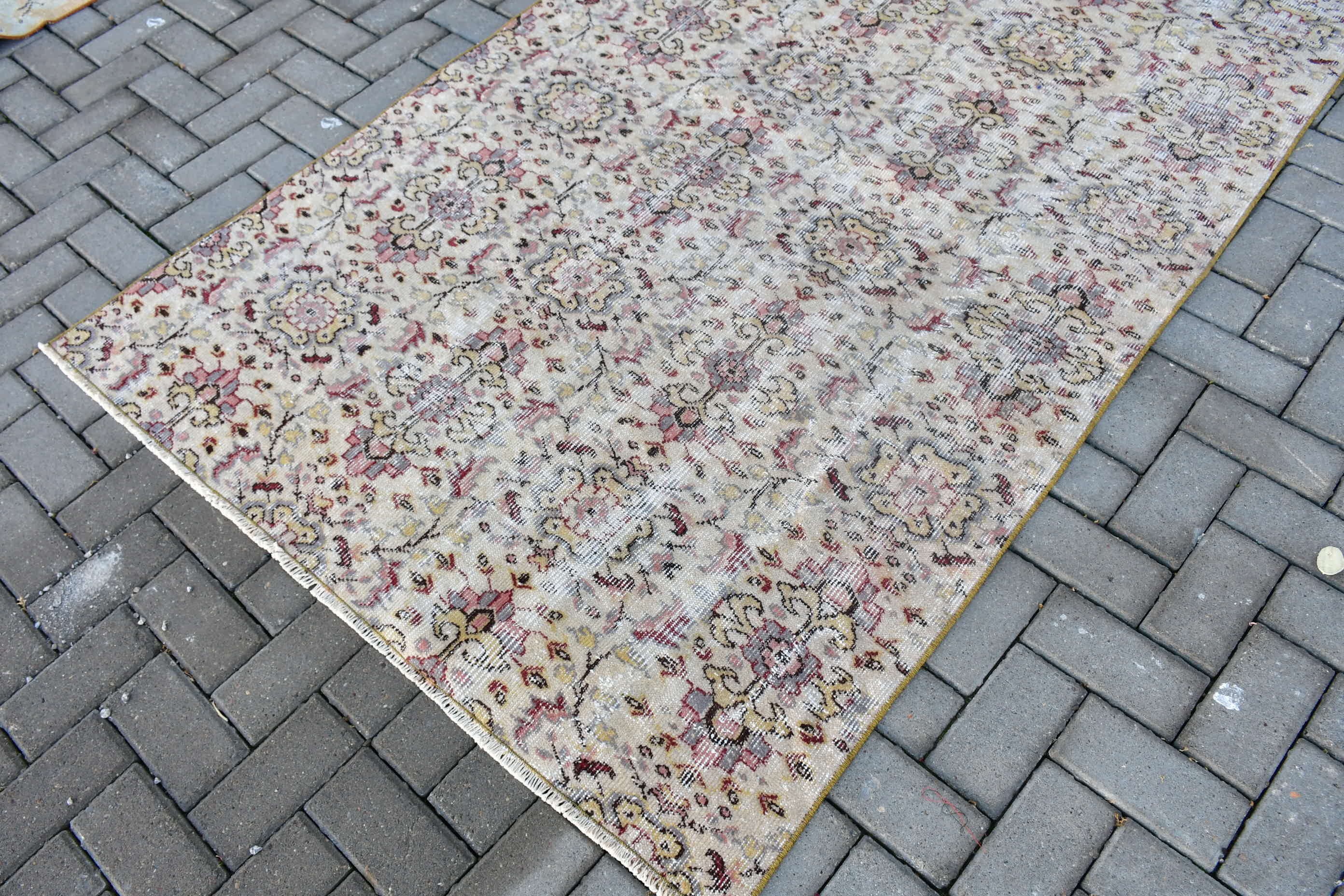 Türk Halıları, Fas Halısı, Bej Oushak Halısı, Yemek Odası Halısı, Vintage Halı, 4.4x7.2 ft Alan Halısı, Yatak Odası Halıları, Sanat Halısı, Ev Dekorasyonu Halıları