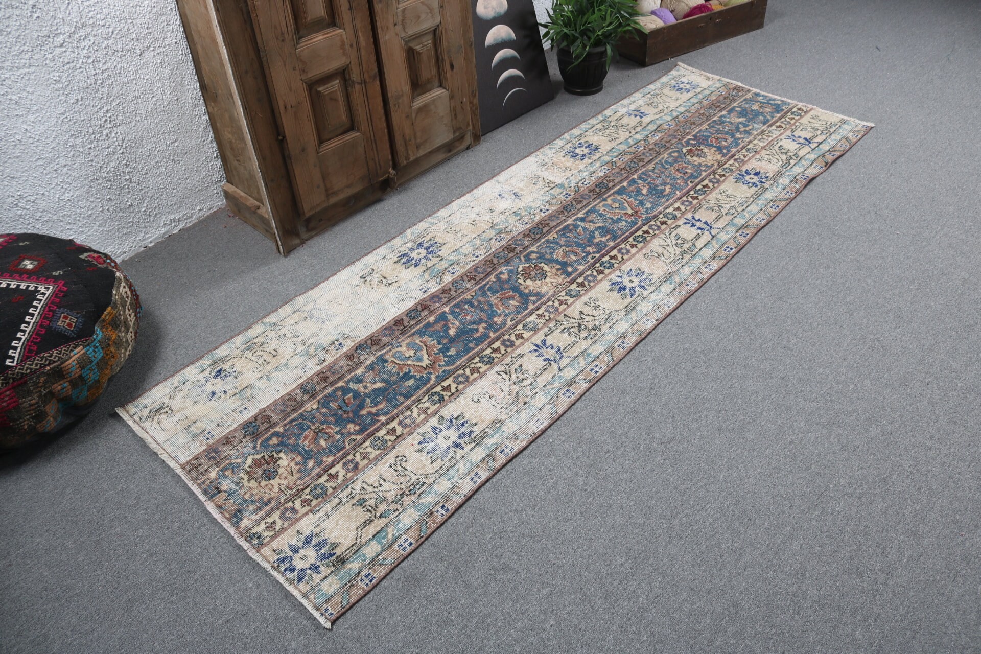 Cool Halı, 2.8x8.1 ft Runner Halı, Türk Halısı, Uzun Yolluk Halıları, Boho Halıları, Vintage Halılar, Merdiven Halıları, Oryantal Halılar, Bej Geometrik Halı