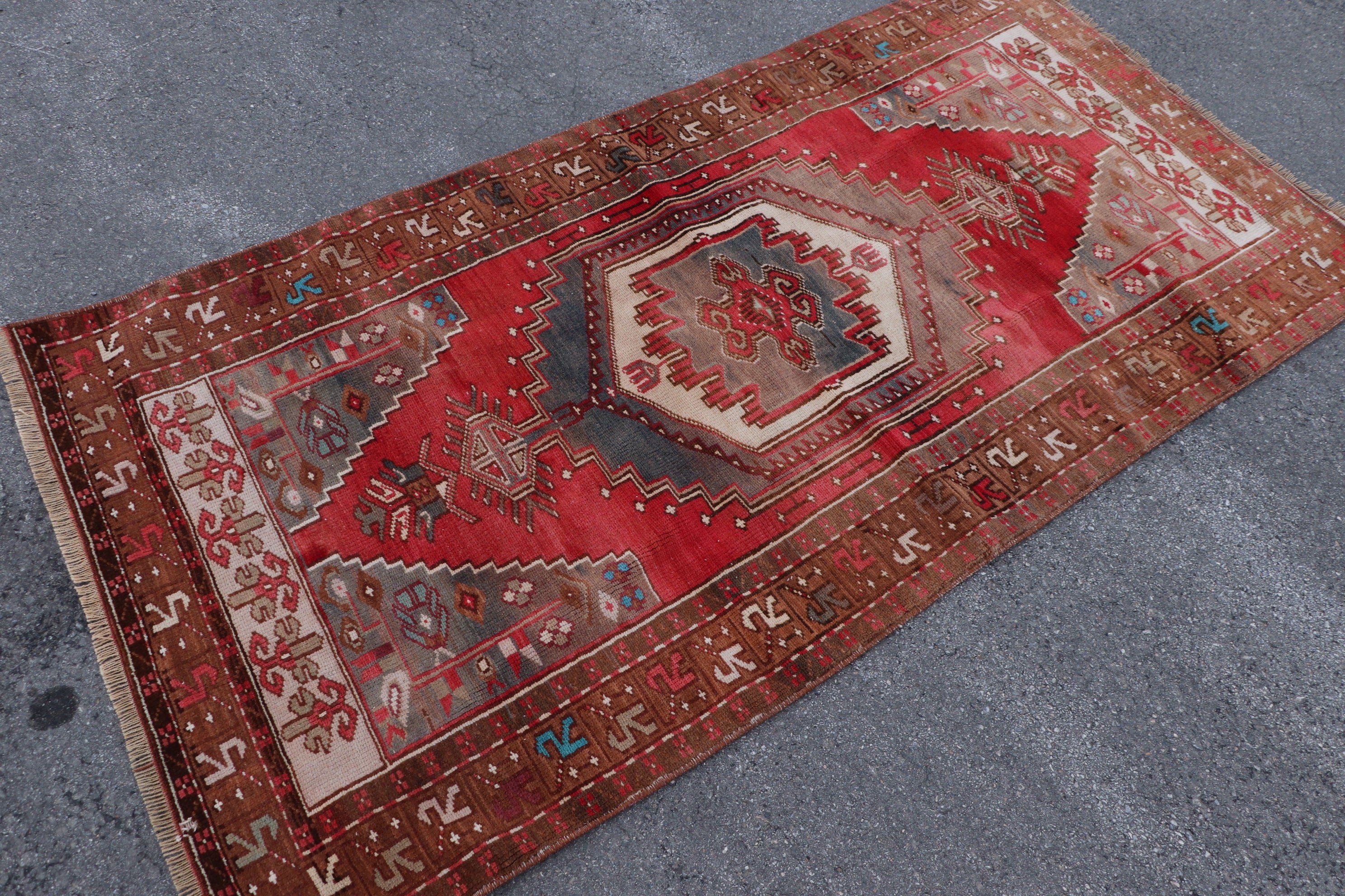 Home Decor Rug, Vintage Rugs, Turkish Rugs, Kitchen Rugs, Bright Rugs, Bedroom Rugs, Red Floor Rug, 3.2x6.5 ft Accent Rug
