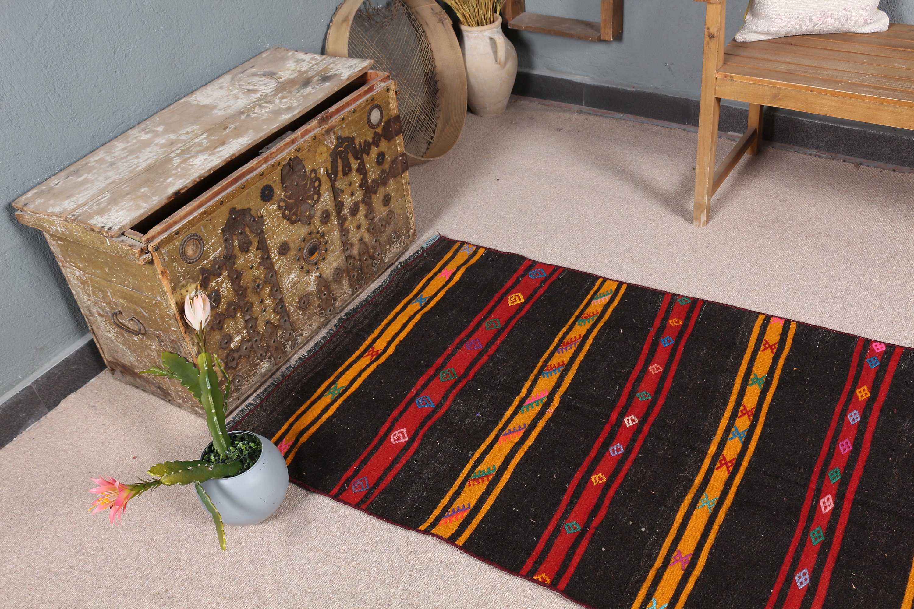 Banyo Halıları, Mutfak Halısı, Boho Halısı, Vintage Halılar, Siyah Yün Halılar, 2,9x4,8 ft Küçük Halı, Türk Halıları, Giriş Halıları, Kilim, Yün Halı