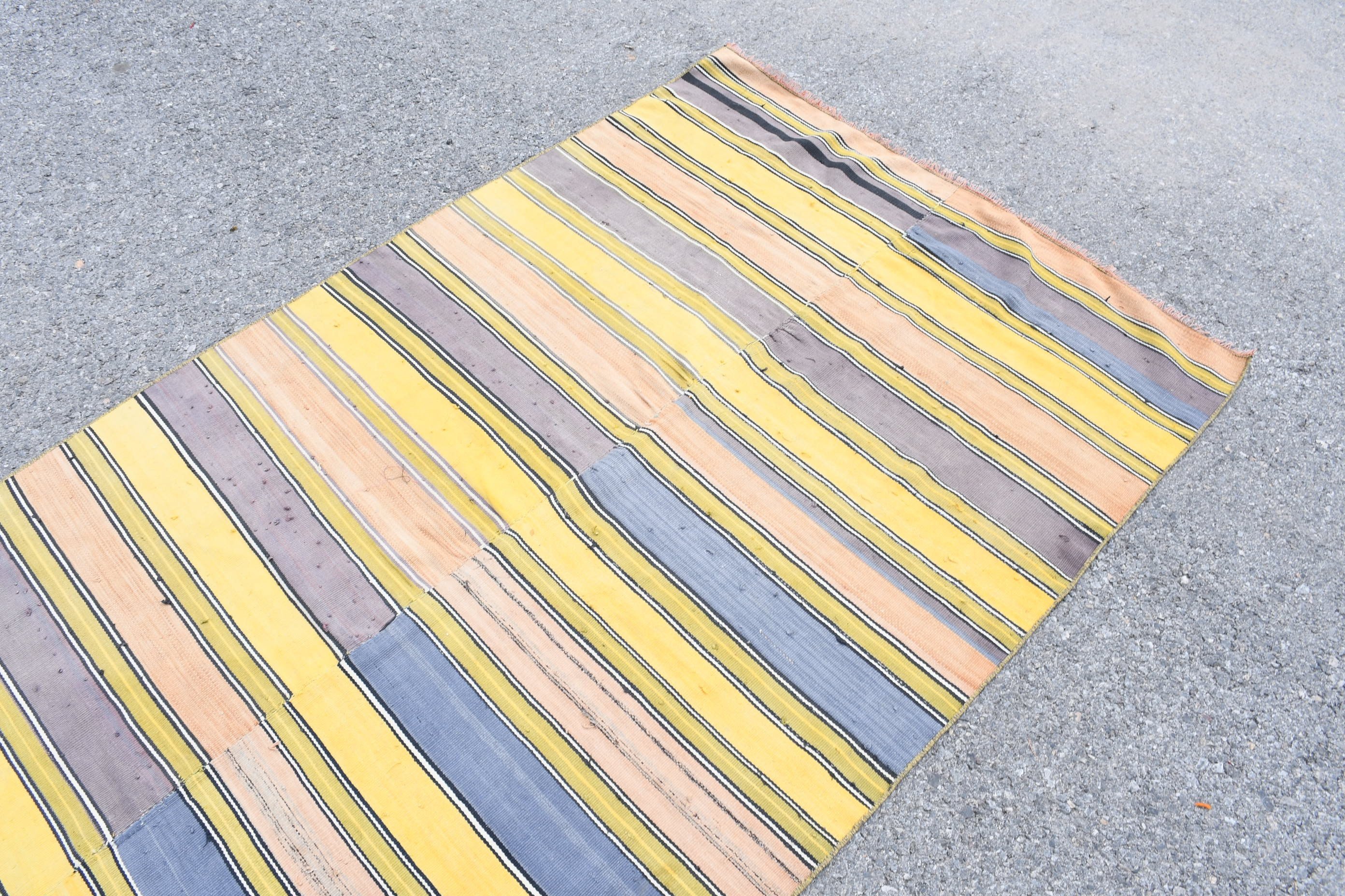 Kitchen Rug, Home Decor Rug, Kilim, Vintage Rugs, 3.9x8.2 ft Area Rug, Yellow Anatolian Rug, Turkish Rug, Bedroom Rug, Dining Room Rugs