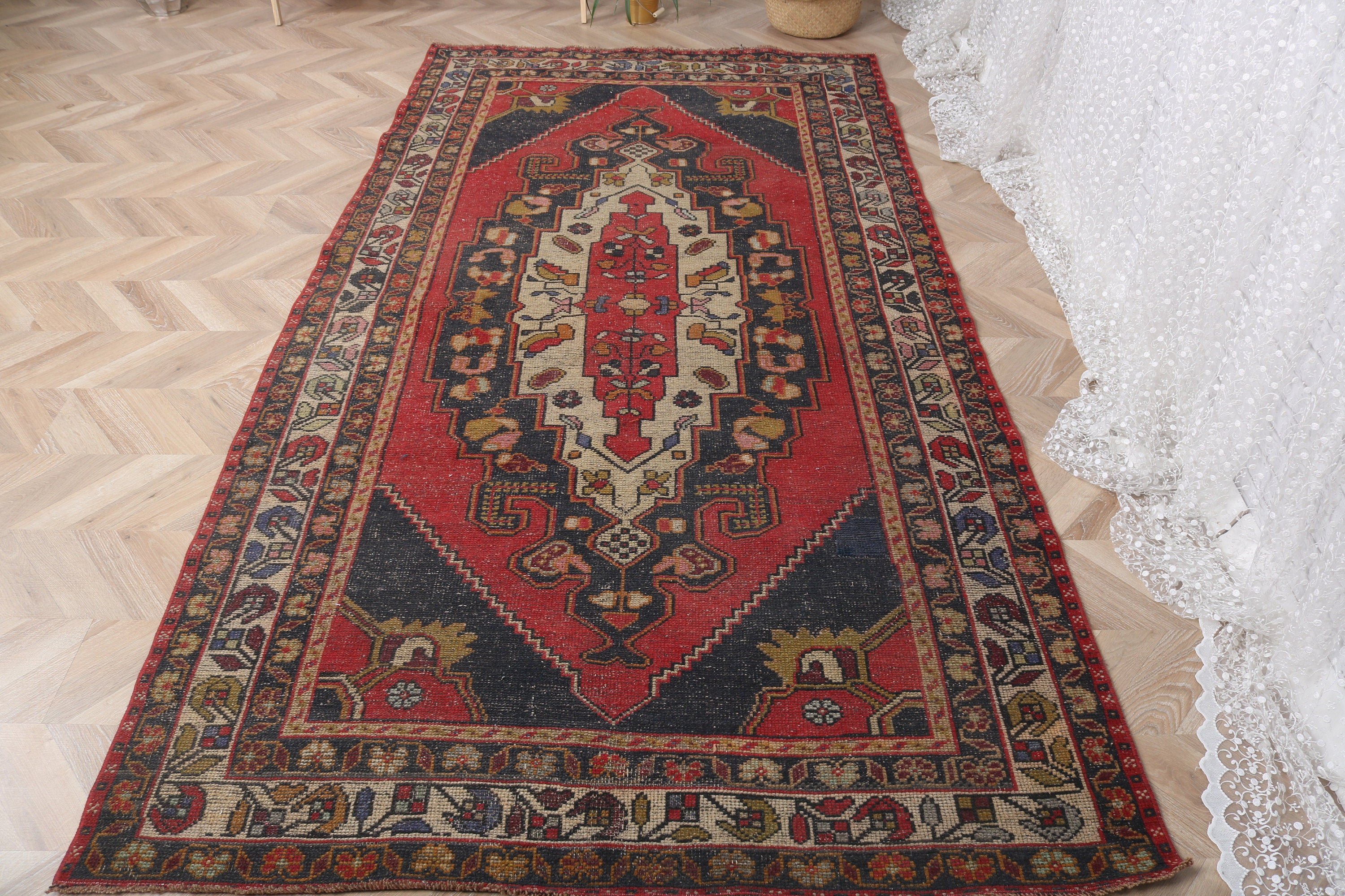 Büyük Oushak Halıları, Oturma Odası Halısı, Vintage Halılar, Kırmızı El Dokuma Halı, Bildiri Halısı, 4,5x9 ft Büyük Halılar, Oryantal Halı, Türk Halıları