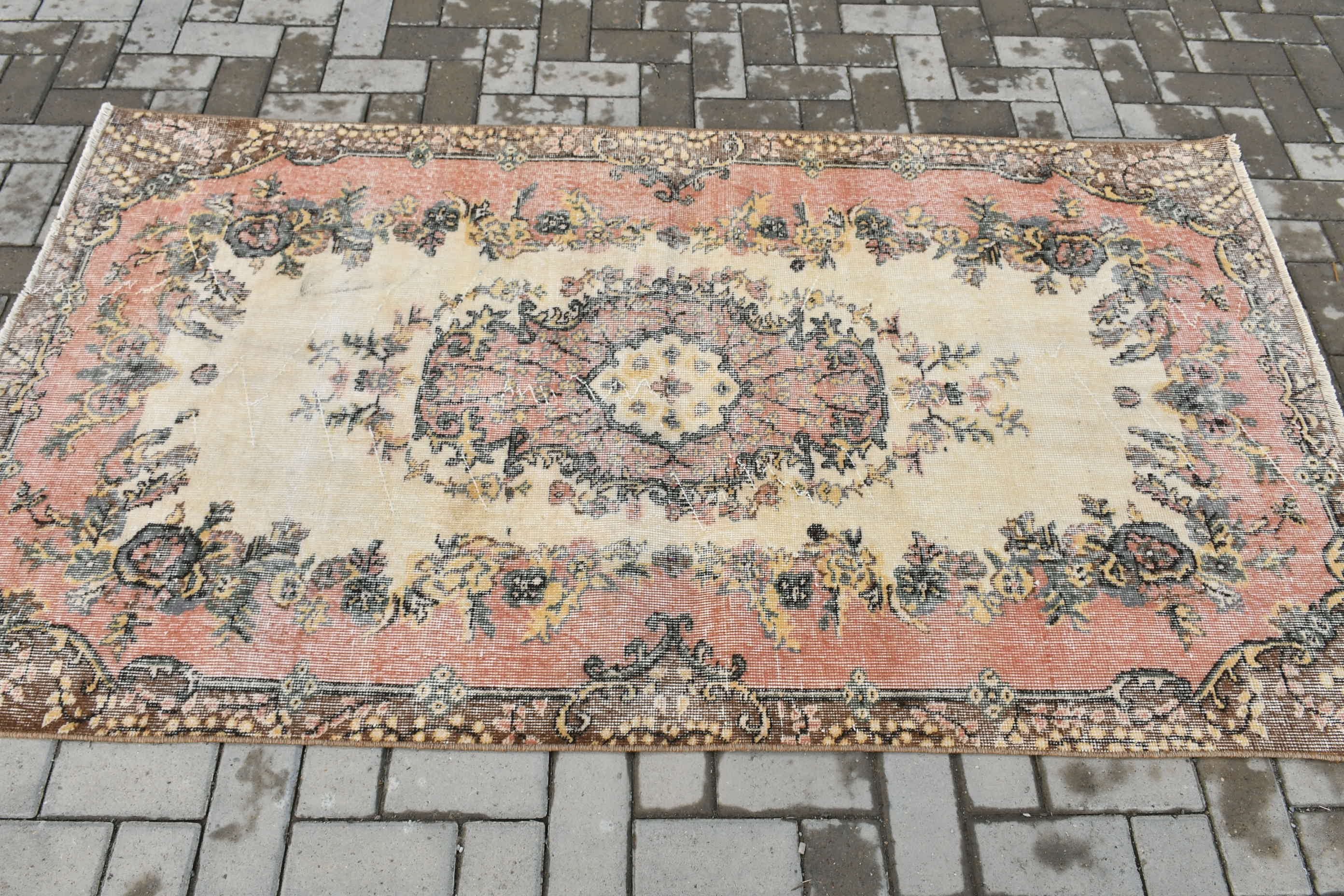 Beige Moroccan Rug, Living Room Rugs, 3.7x6.8 ft Area Rug, Moroccan Rug, Turkish Rugs, Kitchen Rug, Cute Rugs, Vintage Rugs