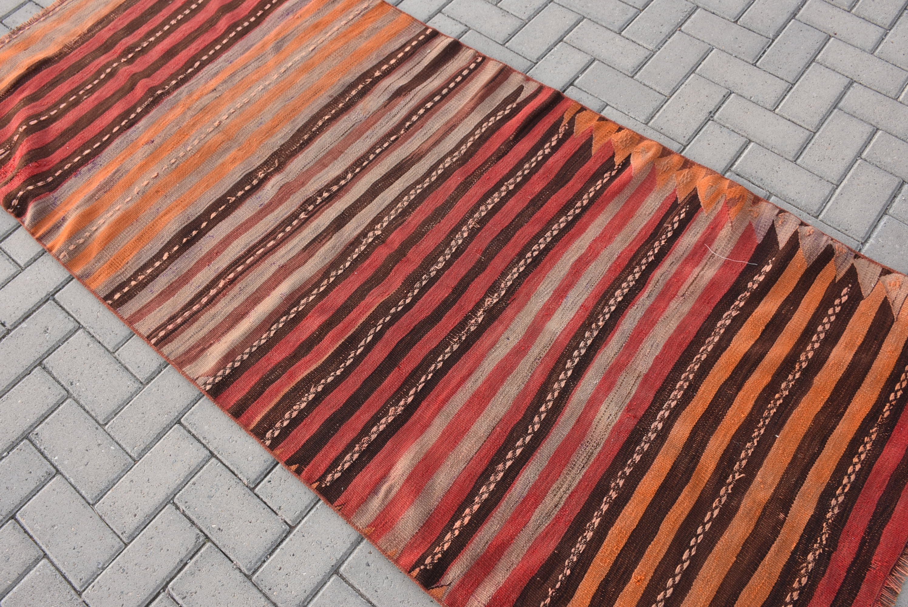 Kırmızı Yün Halı, Kilim, Oryantal Halı, Yatak Odası Halıları, Yer Halısı, Vintage Halı, 3.2x7.4 ft Accent Halıları, Türk Halıları, Giriş Halısı, Mutfak Halıları