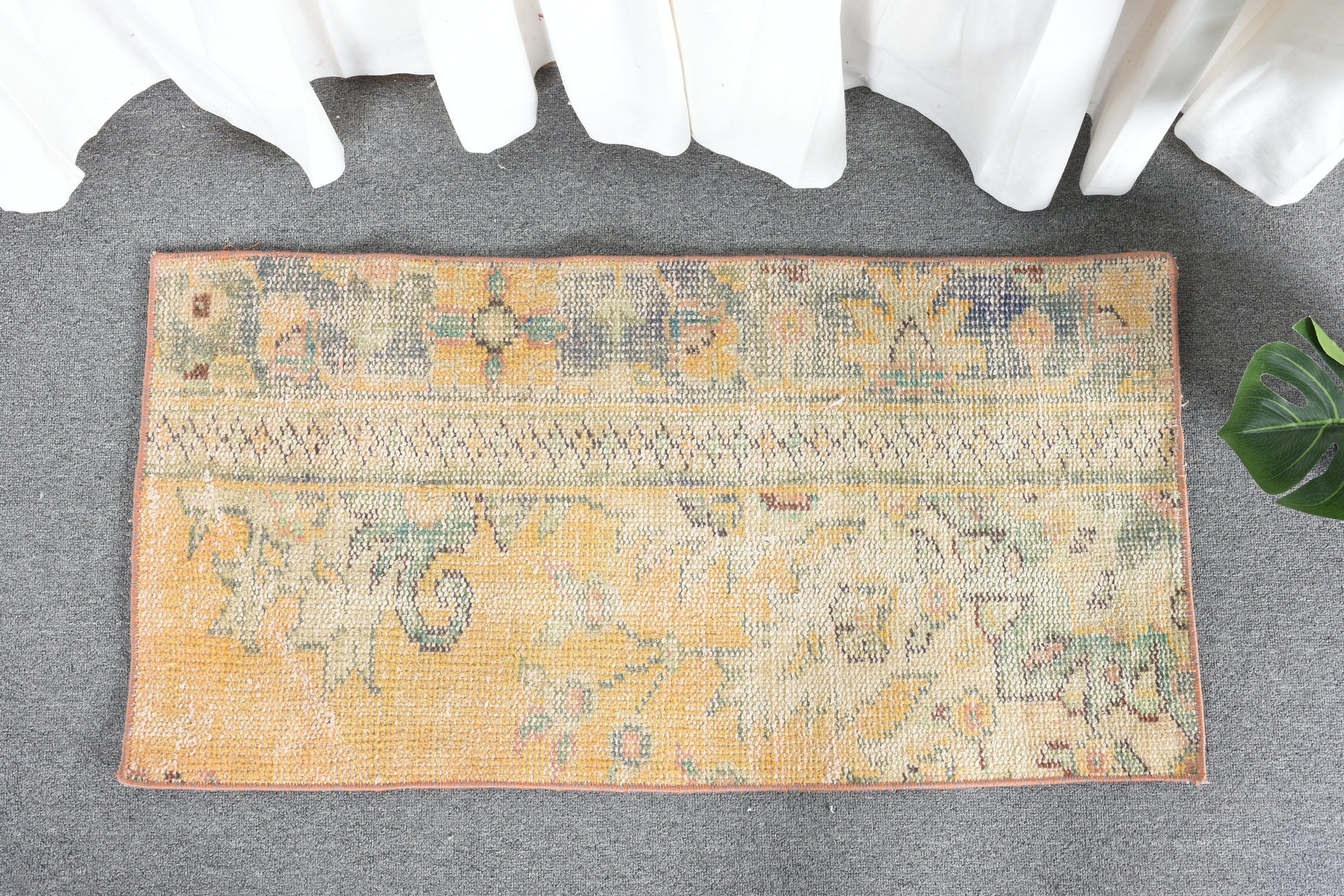 Turkish Rug, Bedroom Rugs, 1.6x3.3 ft Small Rugs, Floor Rug, Yellow Home Decor Rug, Rugs for Bedroom, Vintage Rug, Pale Rugs, Bathroom Rug