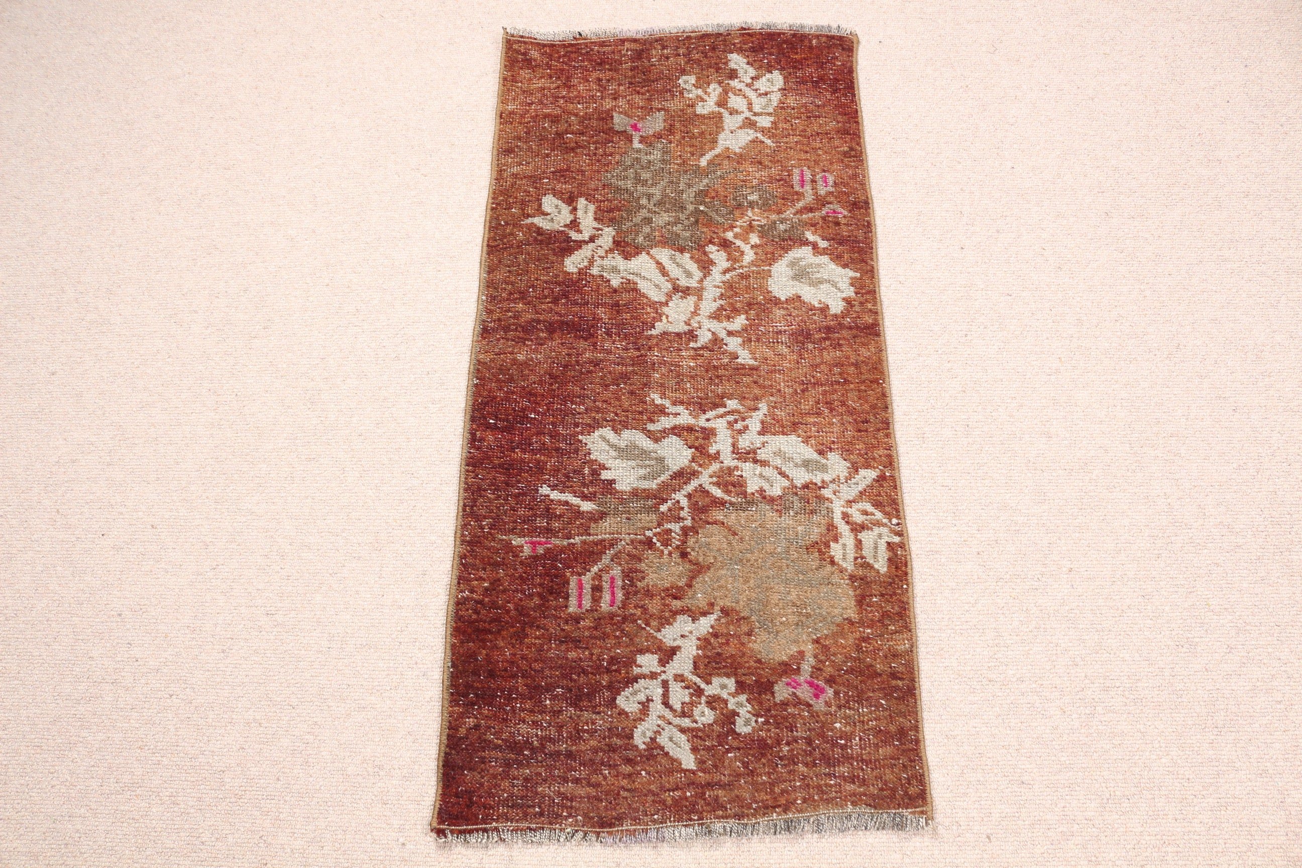 Turkish Rug, Aztec Rug, Rugs for Kitchen, Vintage Rug, Entry Rugs, Bedroom Rug, 1.6x3.4 ft Small Rug, Floor Rug, Brown Oriental Rug