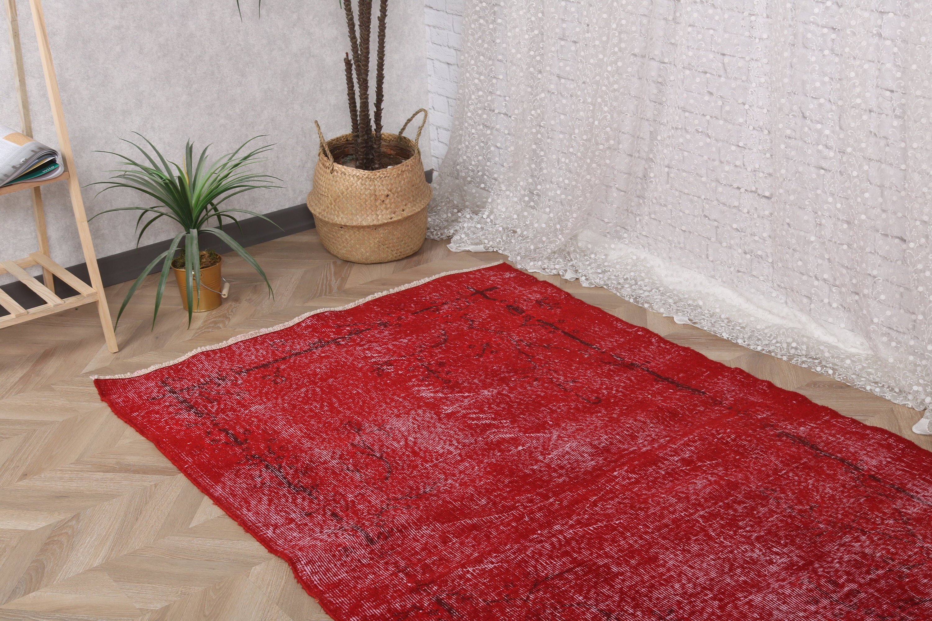 Aesthetic Rugs, 3.8x6.5 ft Area Rug, Dining Room Rug, Geometric Rug, Nursery Rugs, Vintage Rug, Turkish Rug, Red Handwoven Rugs, Wool Rug