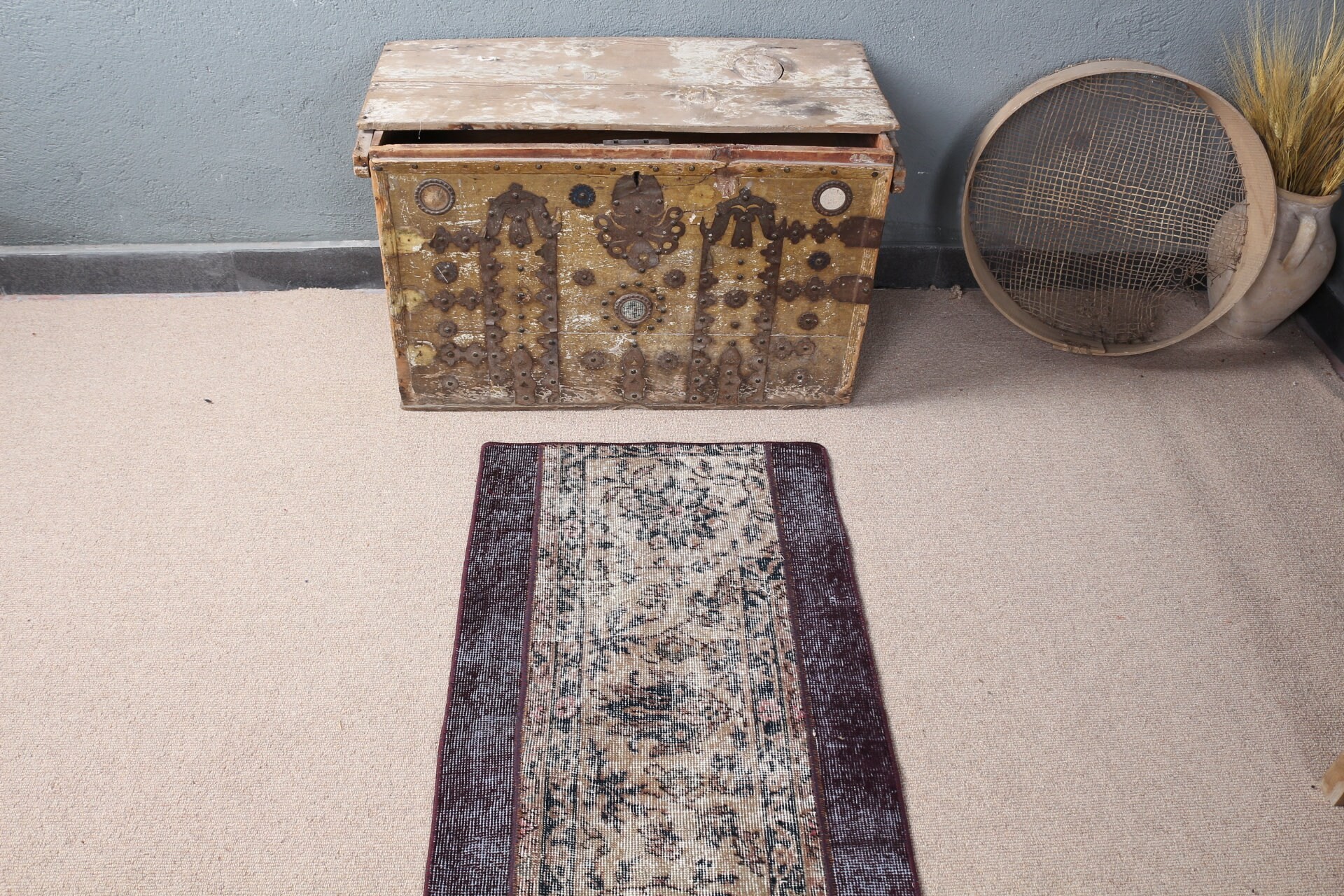 Giriş Halısı, Bej Ev Dekorasyonu Halıları, Vintage Halı, Giriş Halıları, Anadolu Halıları, 2x3,1 ft Küçük Halı, Türk Halısı, Yer Halısı, Banyo Halıları