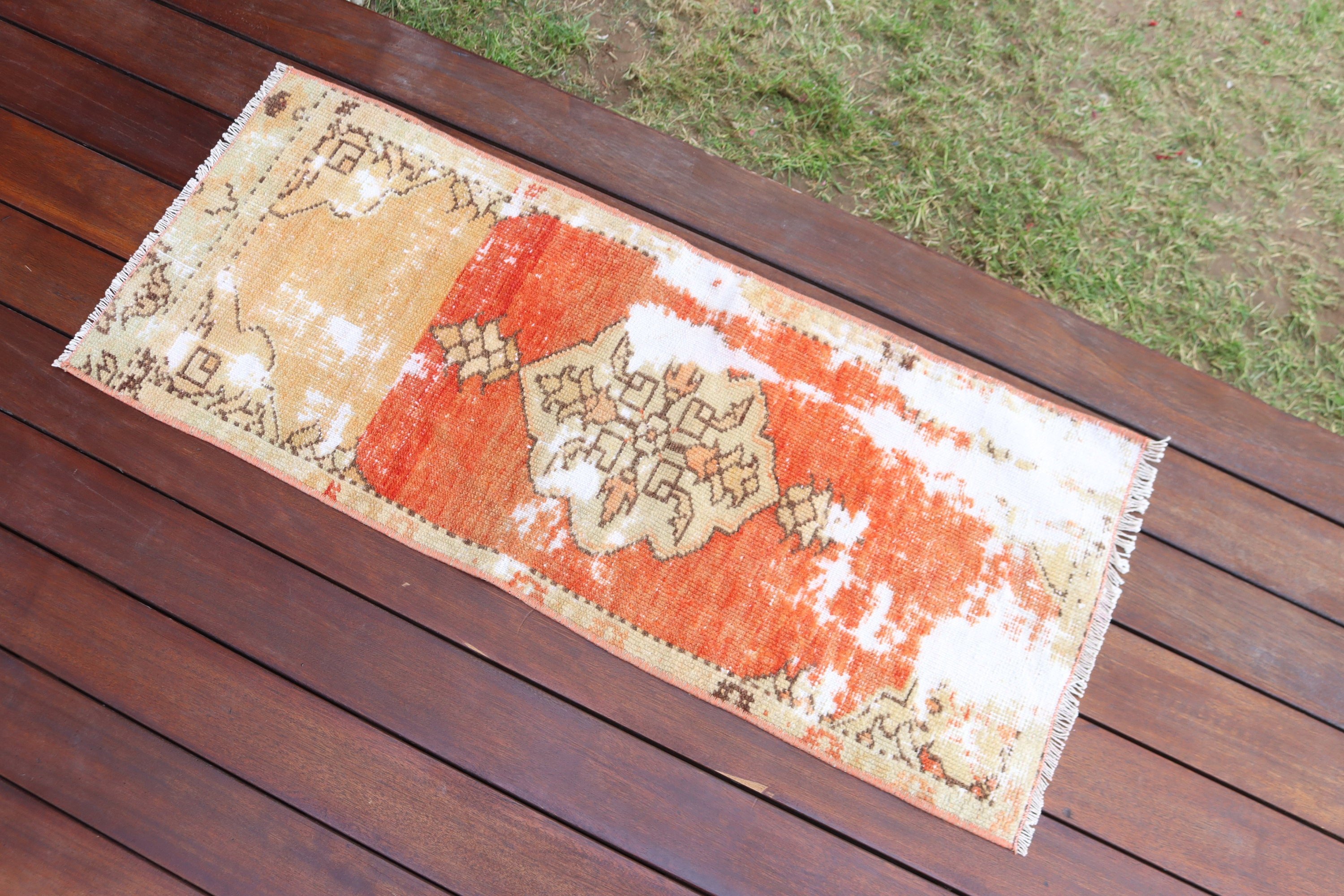 Vintage Rugs, Bath Rug, Orange Neutral Rugs, Wool Bath Mat Rug, Oushak Rugs, Turkish Rug, Car Mat Rugs, Bedroom Rugs, 1.3x3.2 ft Small Rugs