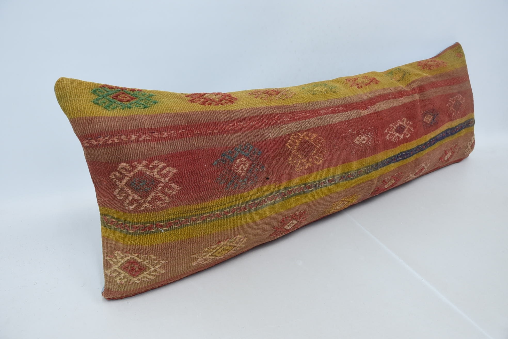 Boho Pillow Sham Cover, 16"x48" Red Cushion Case, Cozy Throw Pillow Case, Bench Cushion Cover, Throw Kilim Pillow, Turkish Pillow