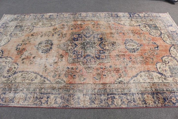 6.1x9.4 ft Büyük Halı, Salon Halıları, Etnik Halı, Yemek Odası Halısı, Vintage Halı, Yatak Odası Halısı, Turuncu Fas Halısı, Türk Halıları, Havalı Halılar