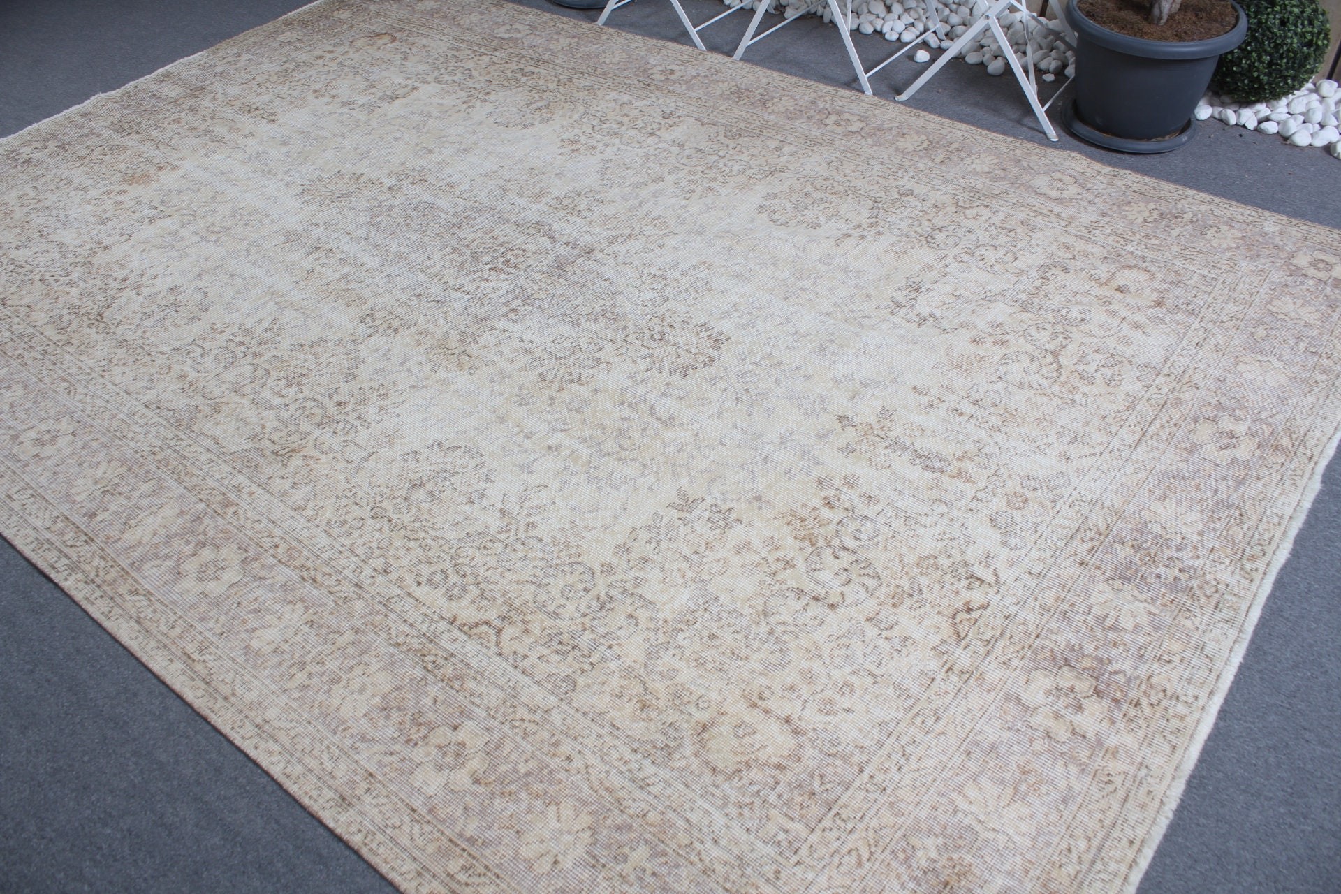 Dining Room Rug, Vintage Rug, Beige Antique Rugs, 7.2x10.7 ft Oversize Rug, Oushak Rug, Living Room Rug, Turkish Rugs