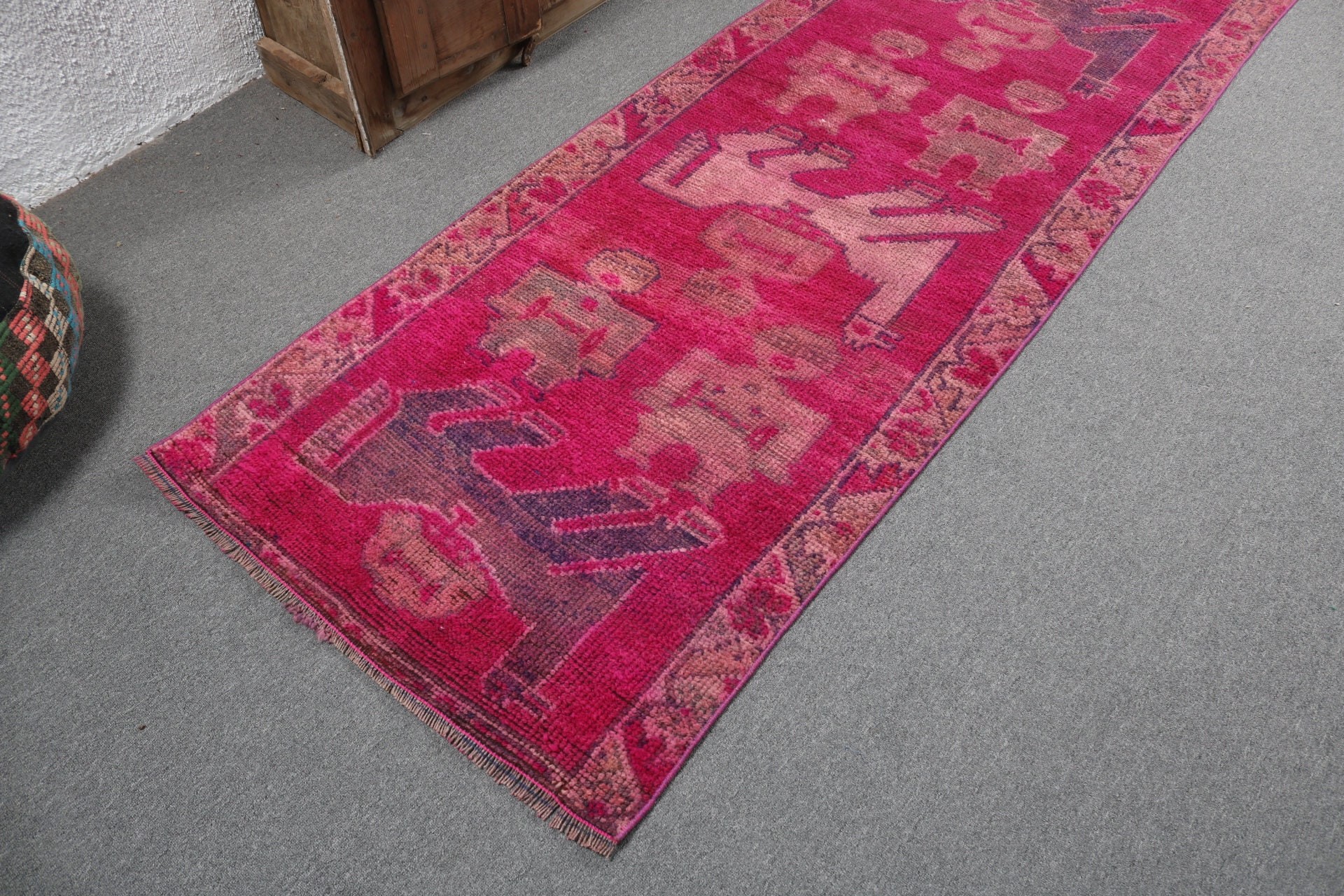 Flatweave Rugs, Turkish Rugs, Antique Rugs, Pink Floor Rug, Vintage Rug, Turkey Rug, 3x8.7 ft Runner Rugs, Corridor Rugs, Long Runner Rug