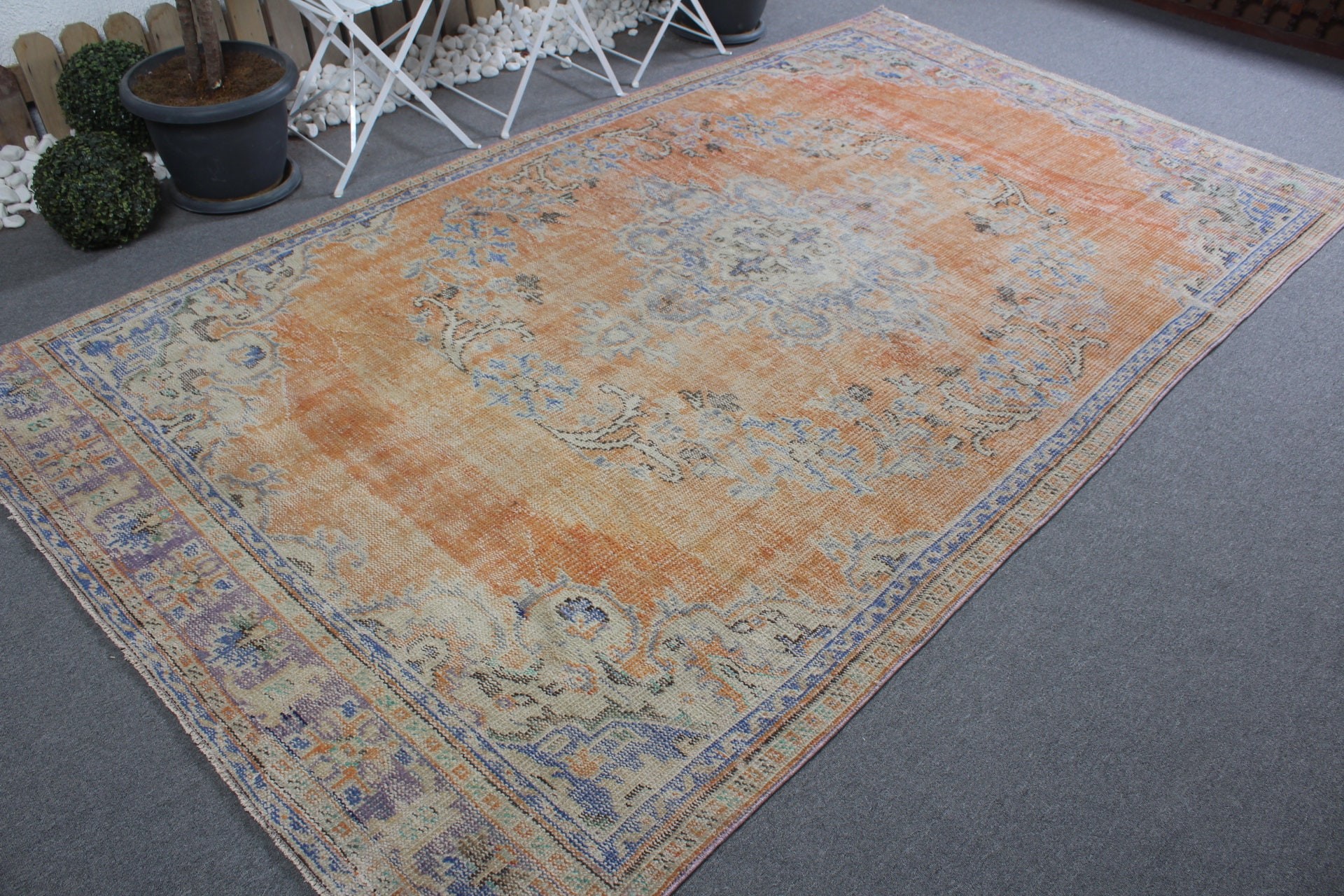 Orange Cool Rug, Vintage Rugs, Turkish Rug, Floor Rug, Salon Rug, 5.8x10.4 ft Large Rug, Bedroom Rug, Rugs for Bedroom, Oriental Rug