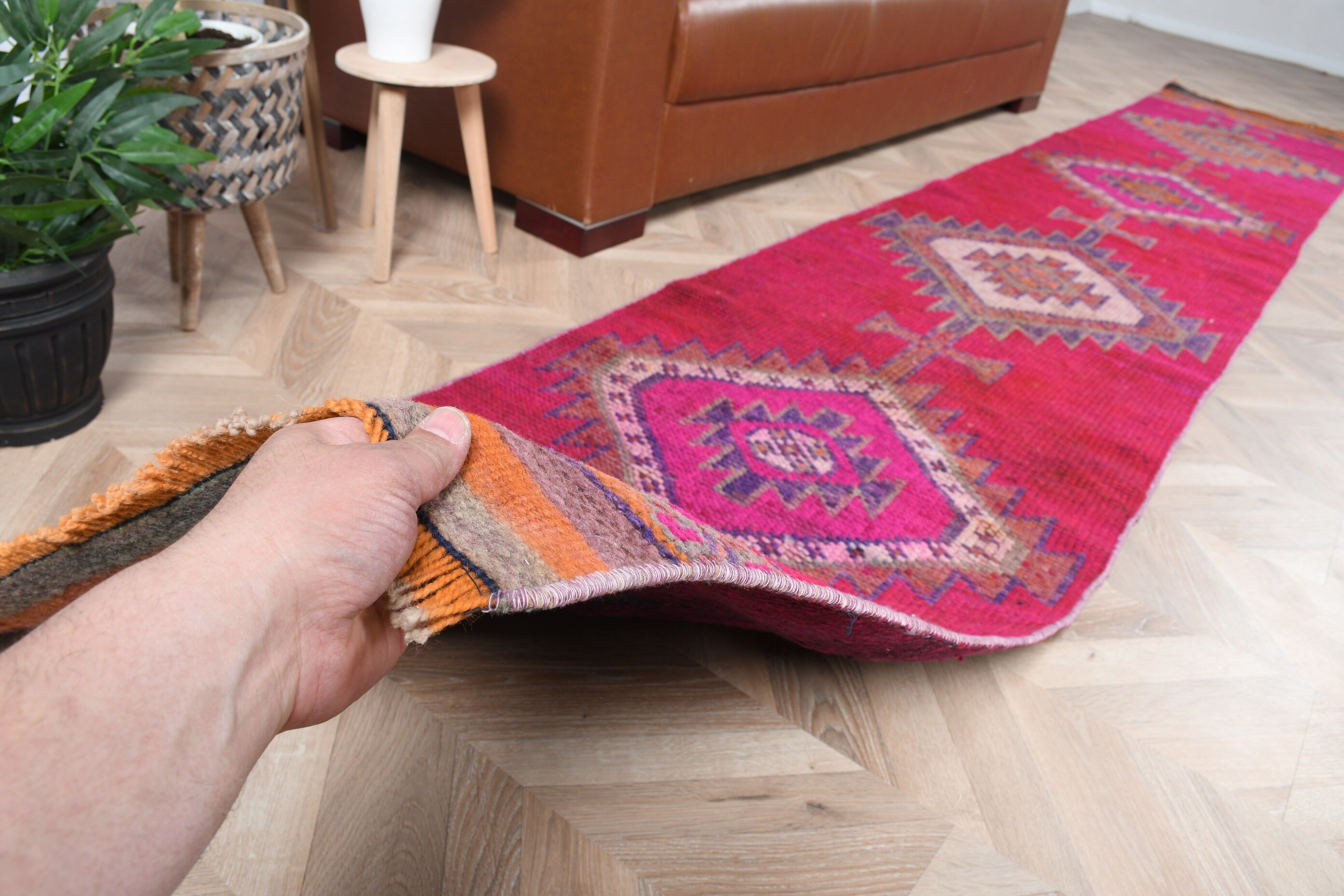 Handmade Rug, Pink Home Decor Rug, Kitchen Rugs, Turkish Rug, Vintage Rug, Corridor Rug, Bedroom Rug, 2.3x13.1 ft Runner Rugs, Floor Rug