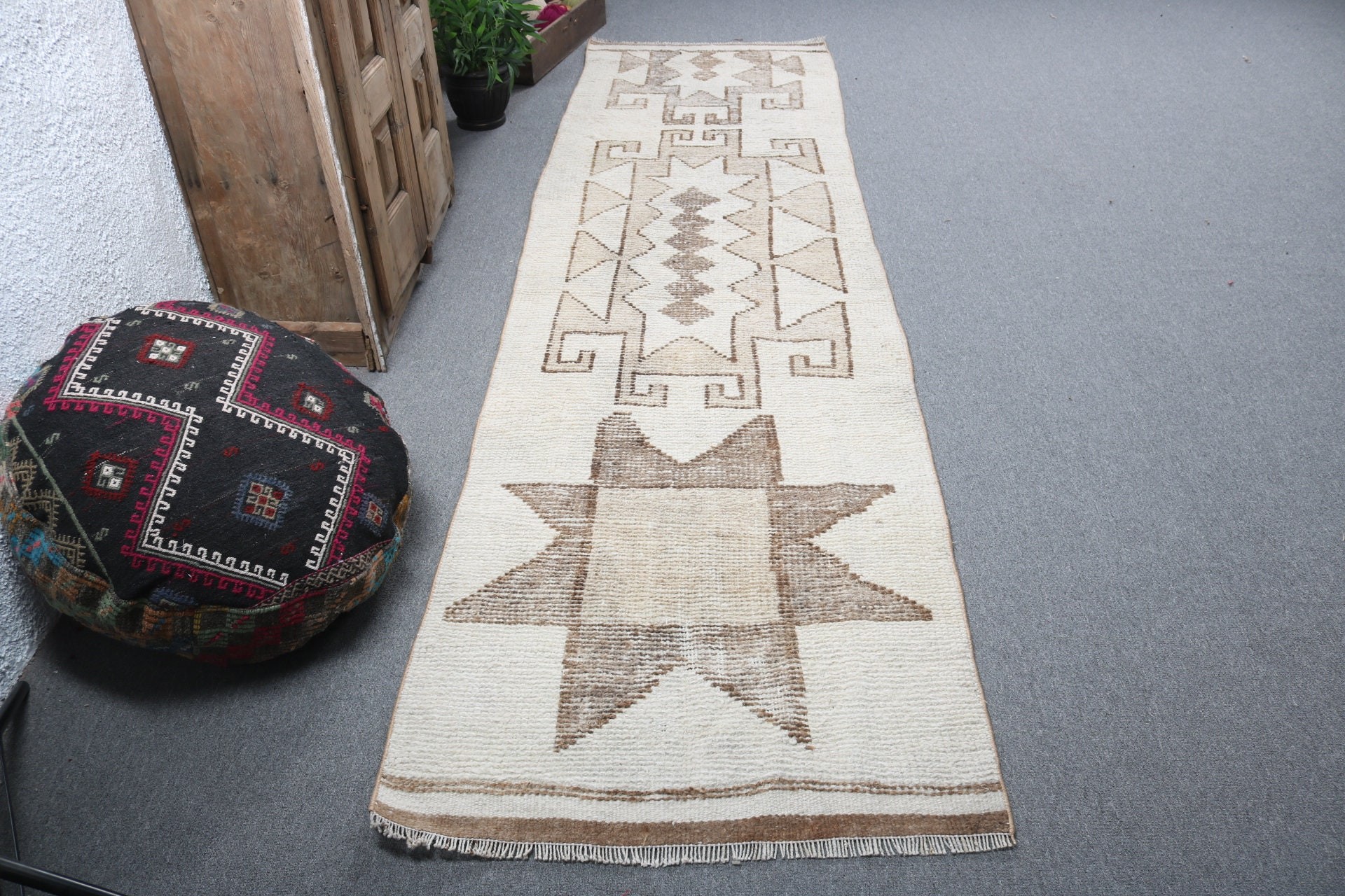 Bej Oushak Halı, Uzun Yolluk Halı, Vintage Halılar, 3x10.8 ft Runner Halılar, Türk Halısı, Yer Halıları, Runner Halıları, Mutfak Halısı, Lüks Halı