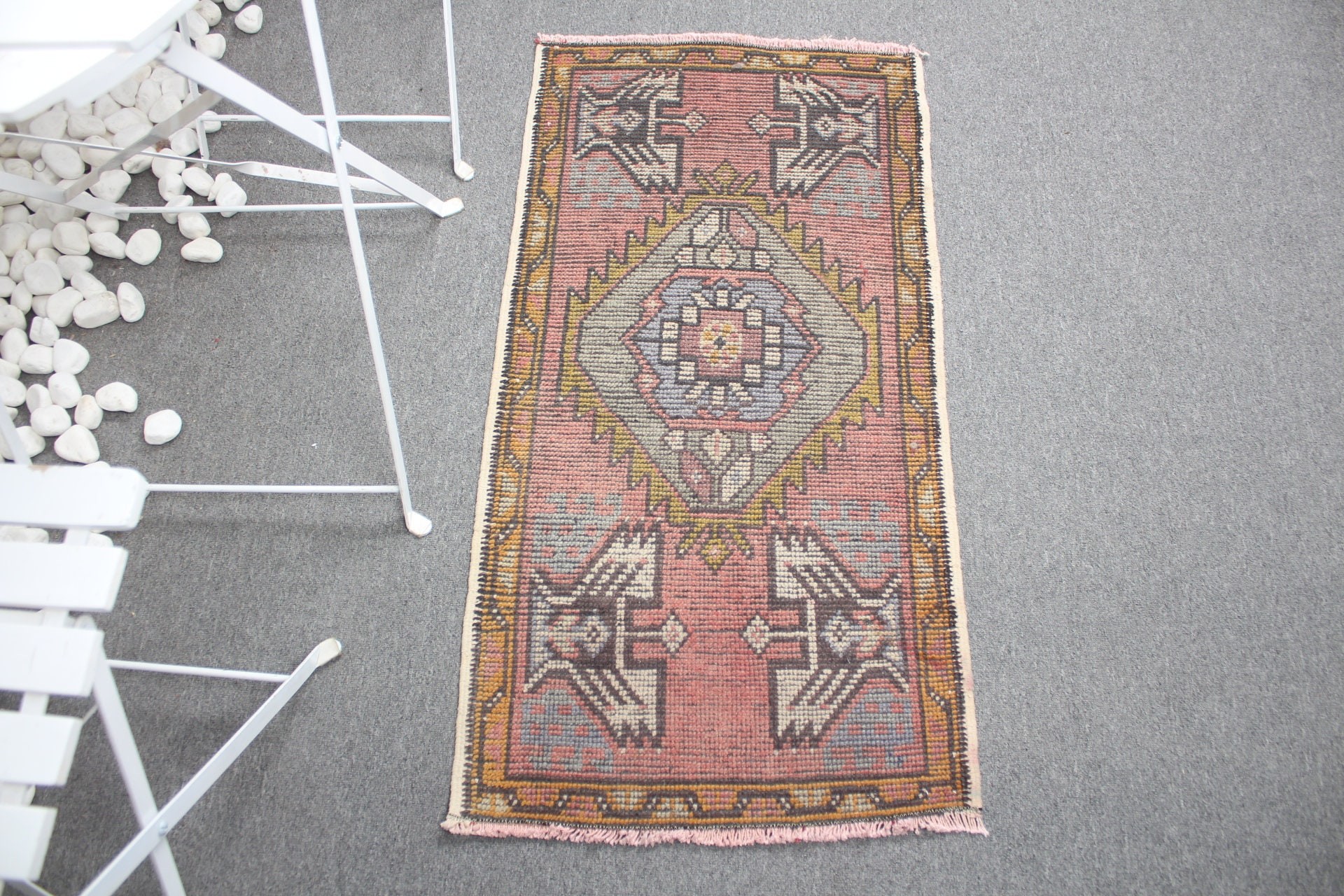 Mutfak Halısı, Pembe Oushak Halısı, 1.7x3.4 ft Küçük Halı, Duvara Asılı Halı, Sevimli Banyo Paspas Halısı, Giriş Halısı, Oryantal Halılar, Türk Halısı, Vintage Halı