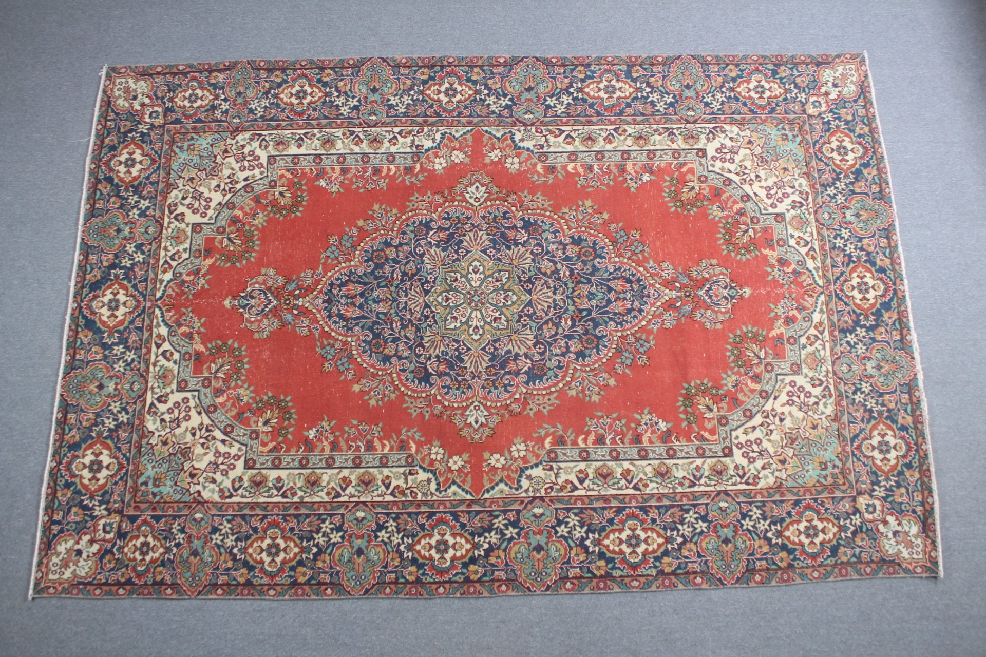 Salon Halıları, Salon Halıları, Yer Halıları, Vintage Halı, 6,8x10,2 ft Büyük Halı, Oushak Halıları, Oturma Odası Halıları, Türk Halıları, Kırmızı Fas Halıları