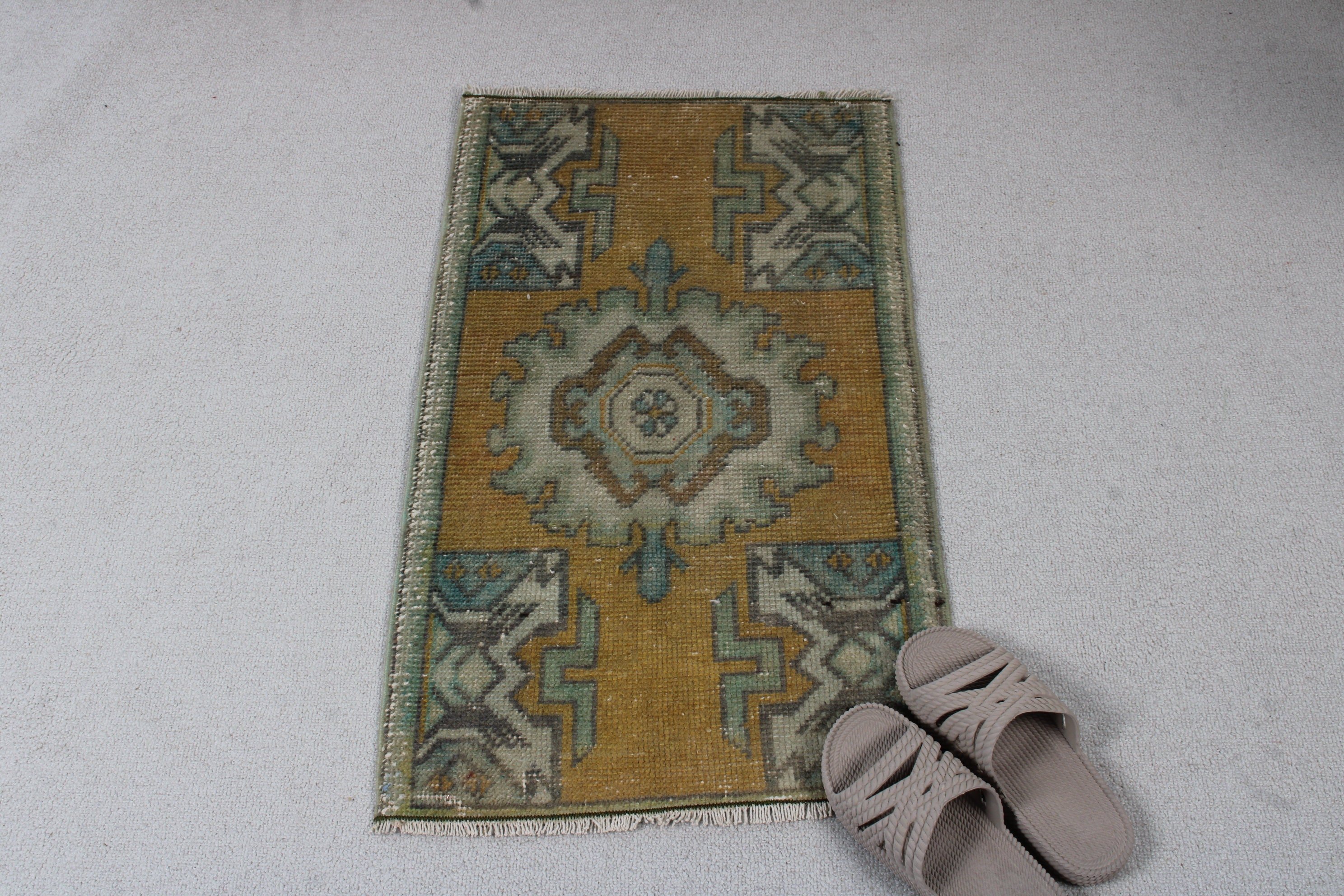 Floor Rug, Geometric Rugs, Luxury Rug, 1.5x2.5 ft Small Rugs, Vintage Rug, Green Wool Rug, Turkish Rugs, Wall Hanging Rugs, Bedroom Rug