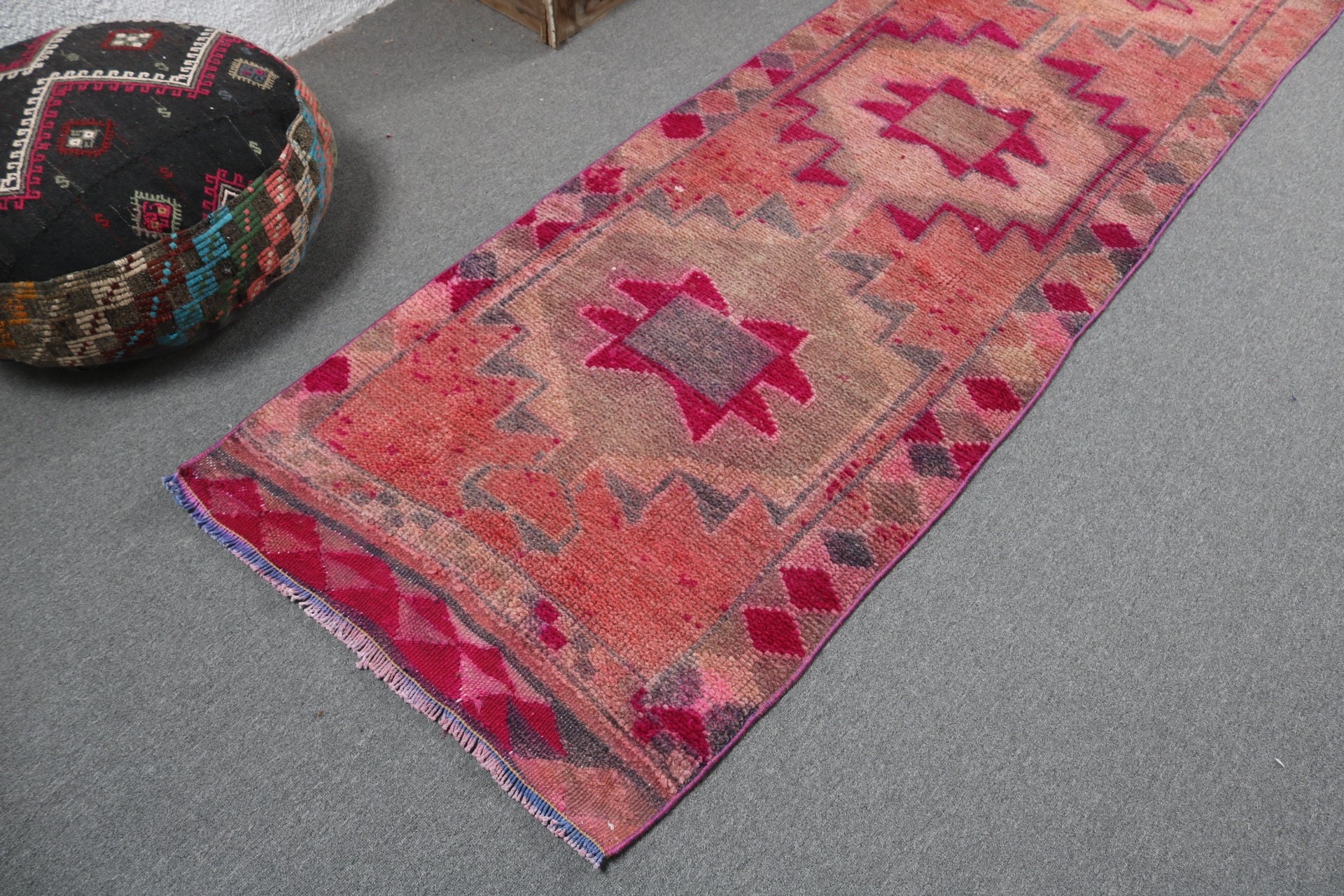 Boho Rugs, Vintage Rug, Turkey Rugs, Corridor Rug, Turkish Rug, Orange Wool Rugs, Kitchen Rug, 2.8x9.6 ft Runner Rug